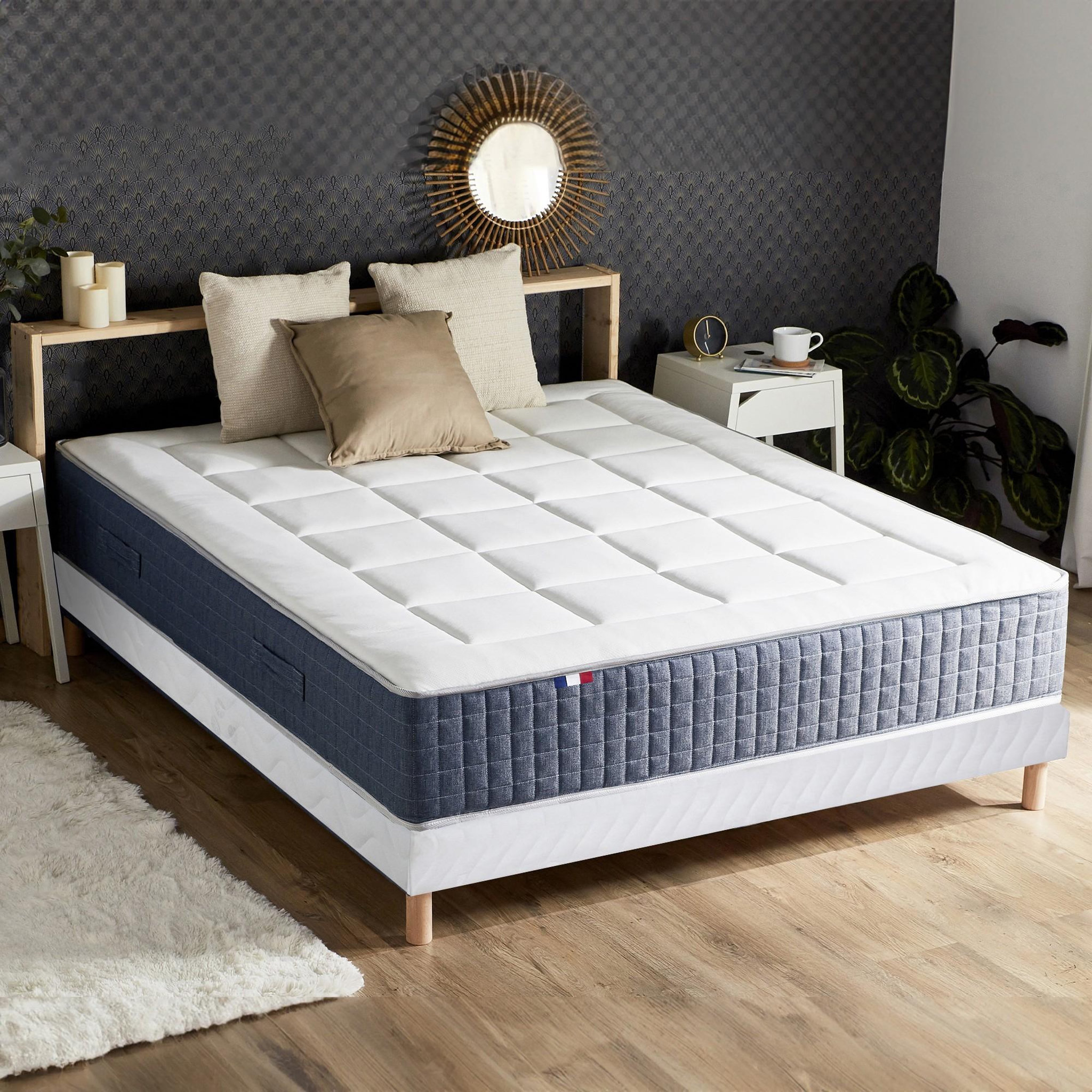 Voir la diapositive 2 : IDLITERIE Ensemble Matelas Ressort 7 zones + Mémoire de forme + Sommier KING STYLE Fabriqué en France