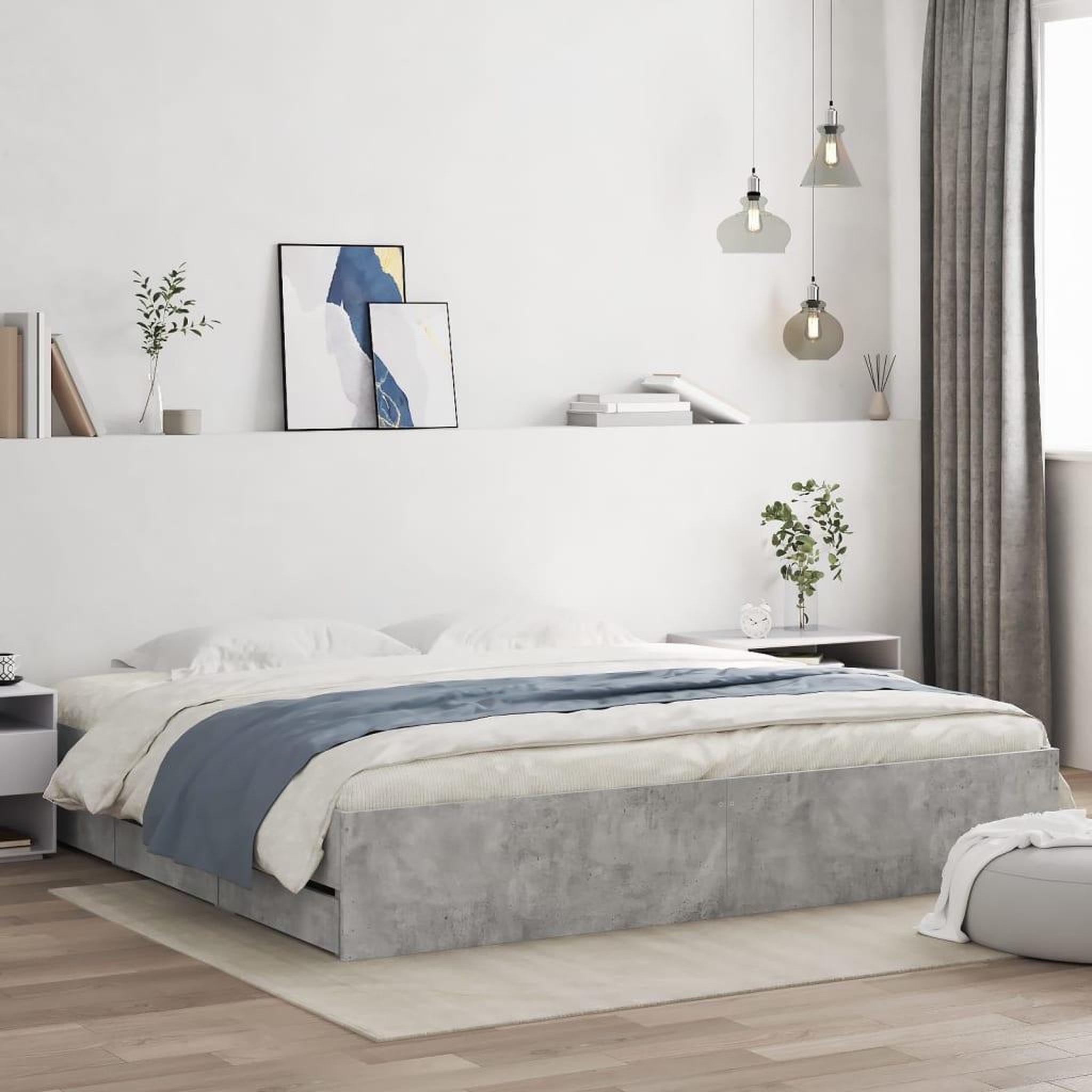 VIDAXL Cadre de lit avec tiroirs sans matelas gris beton 180x200 cm