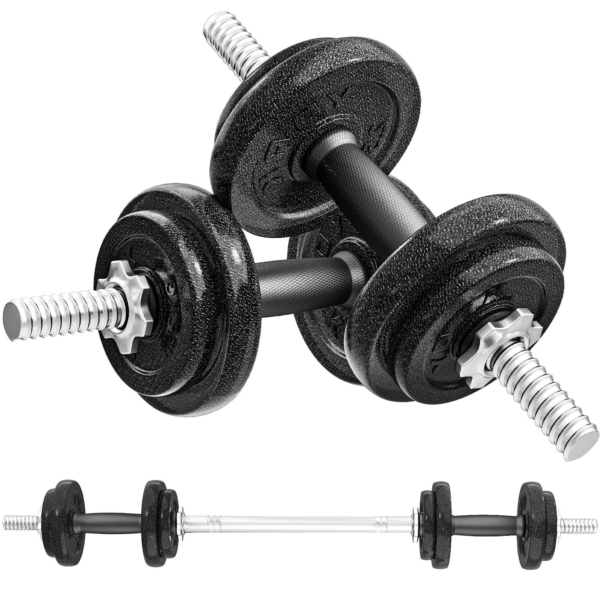 HOMCOM Ensemble d'haltères barre de musculation 2 en 1 - total 20 kg - acier gris