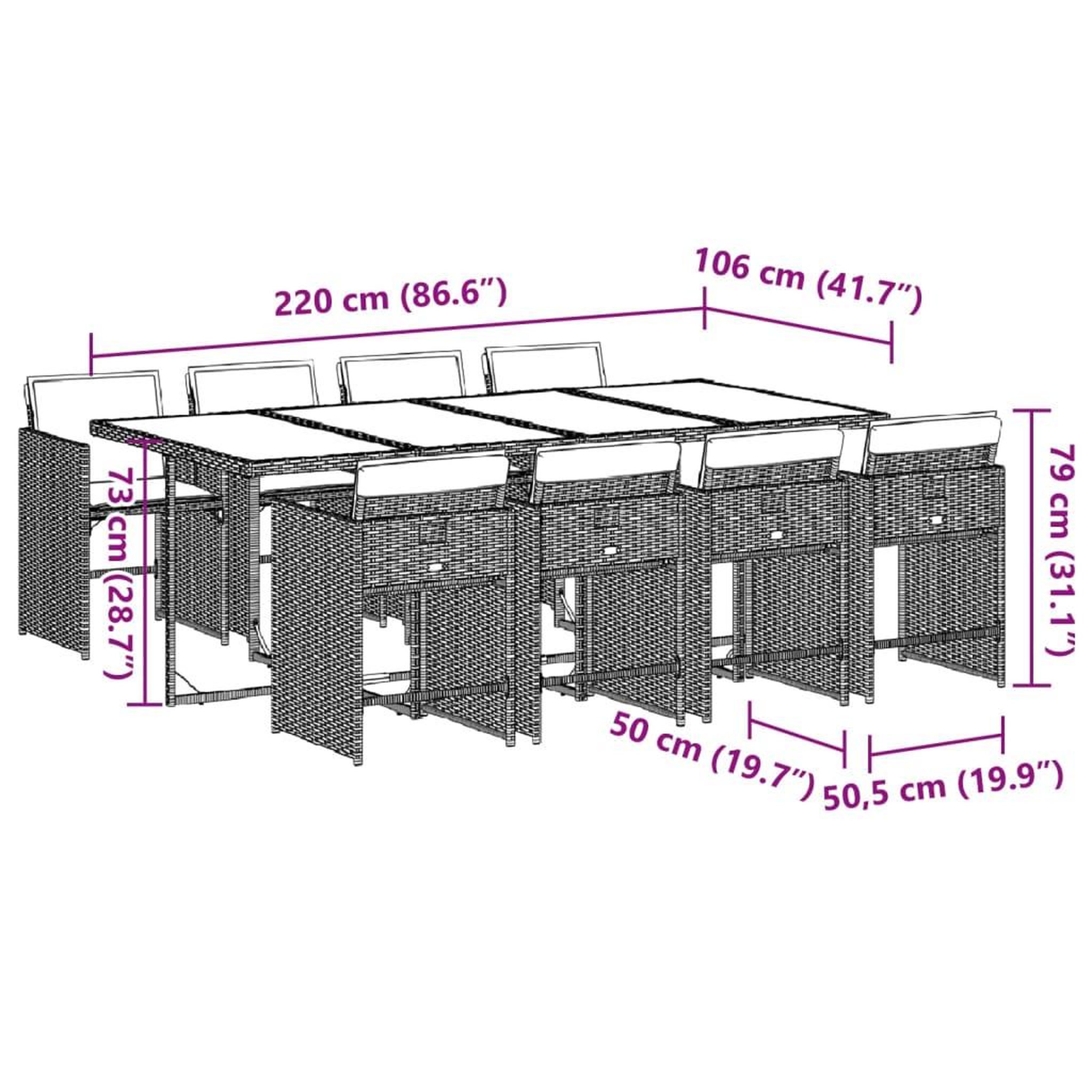 Voir la diapositive 6 : VIDAXL Ensemble a manger de jardin et coussins 9 pcs gris clair rotin