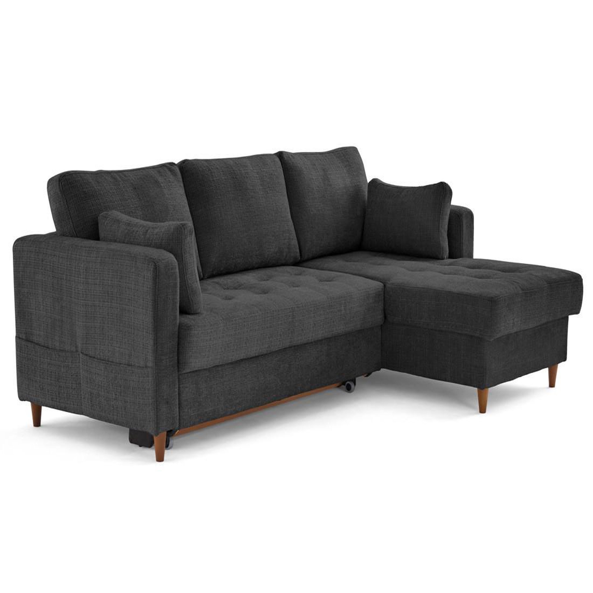 Voir la diapositive 4 : LISA DESIGN Anna - canapé d'angle droit 4 places convertible avec coffre en velours texturé