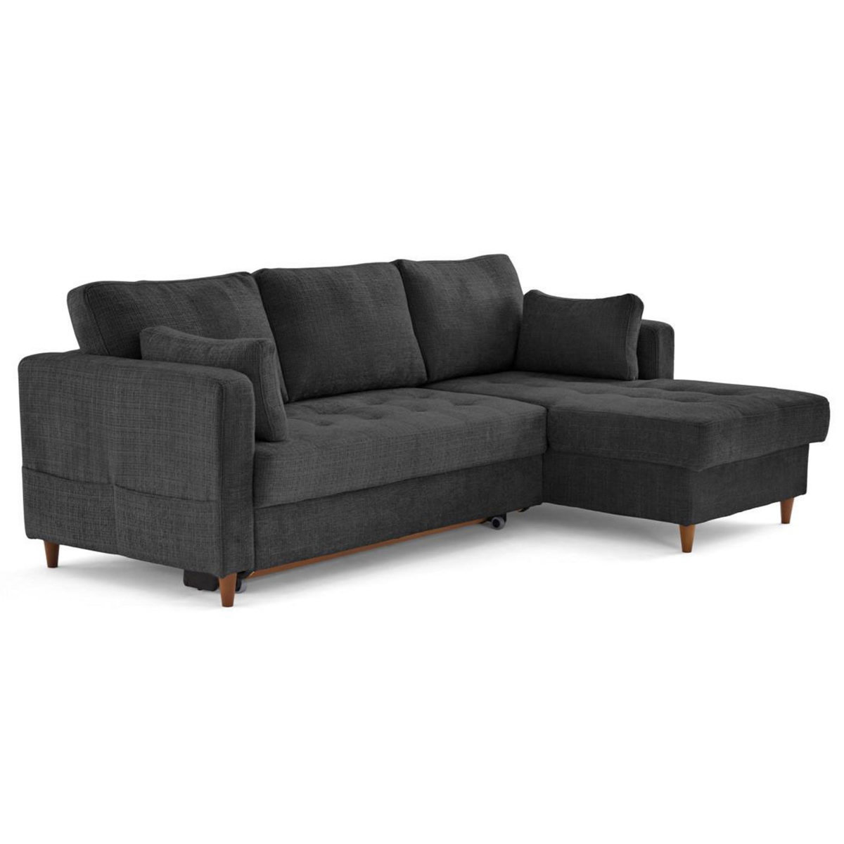 LISA DESIGN Anna - canapé d'angle droit 4 places convertible avec coffre en velours texturé