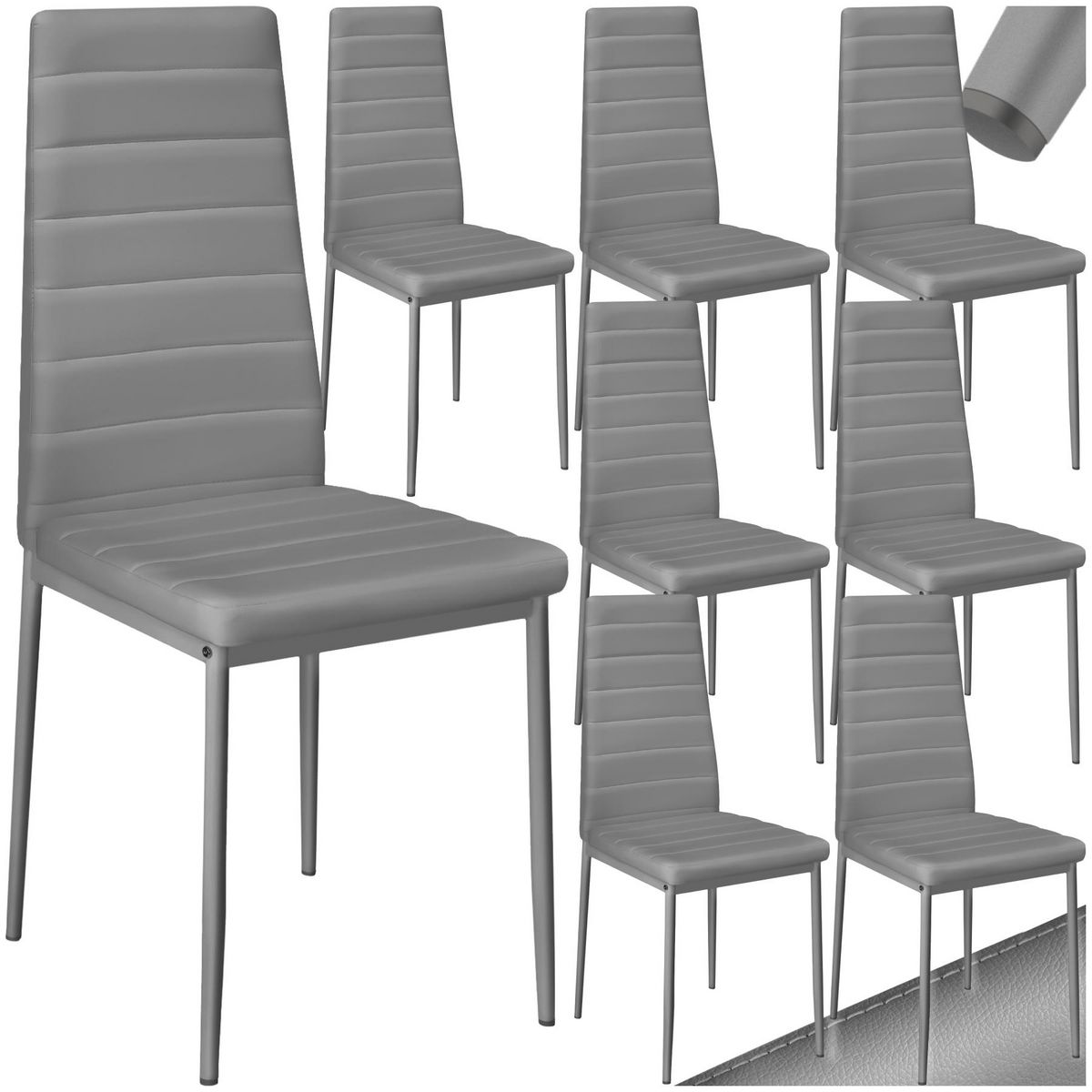 tectake Ensemble de chaises de salle à manger rembourrées avec revêtement aspect cuir gris Lot de 8