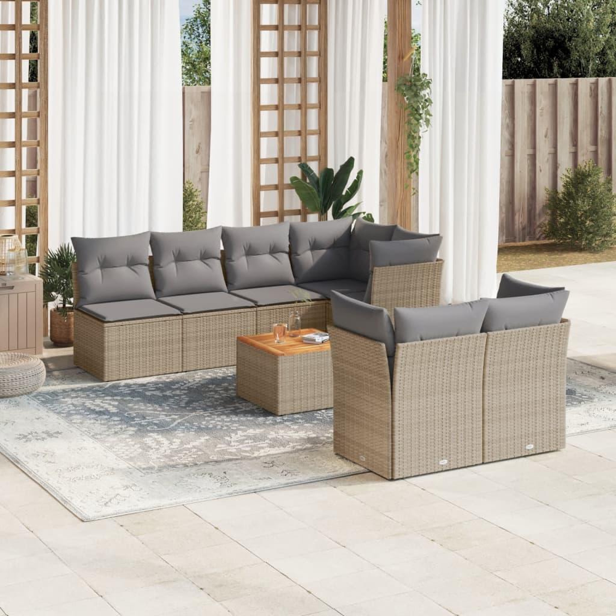 VIDAXL Salon de jardin avec coussins 8 pcs beige resine tressee