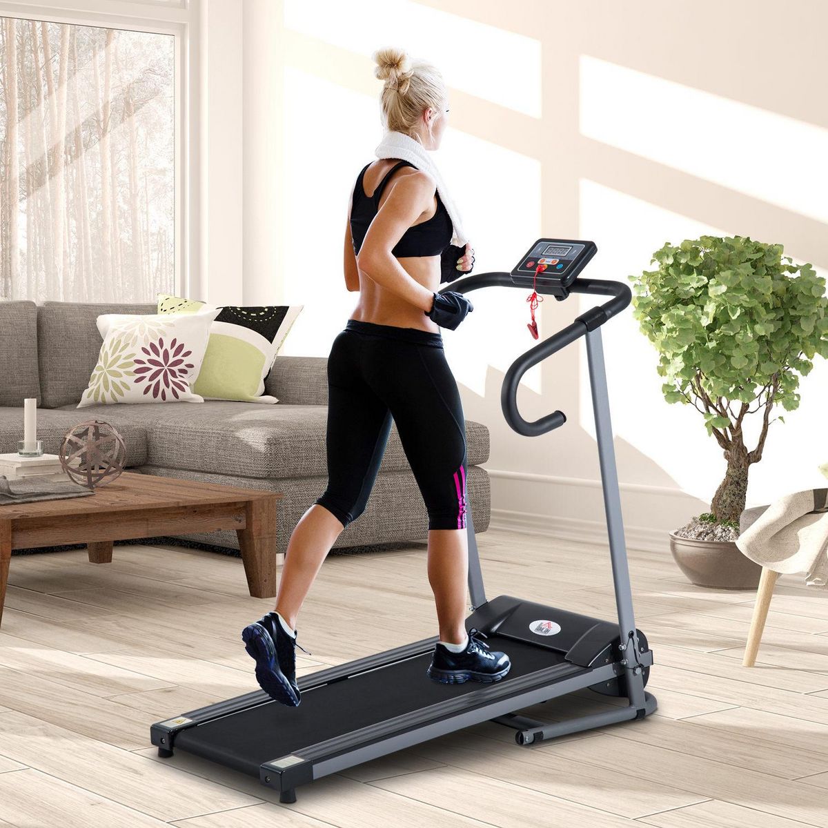 HOMCOM Tapis de course Fitness électrique pliable - 1 à 10 Km/h - écran LCD multifonctions - puissance 500 W - gris foncé noir