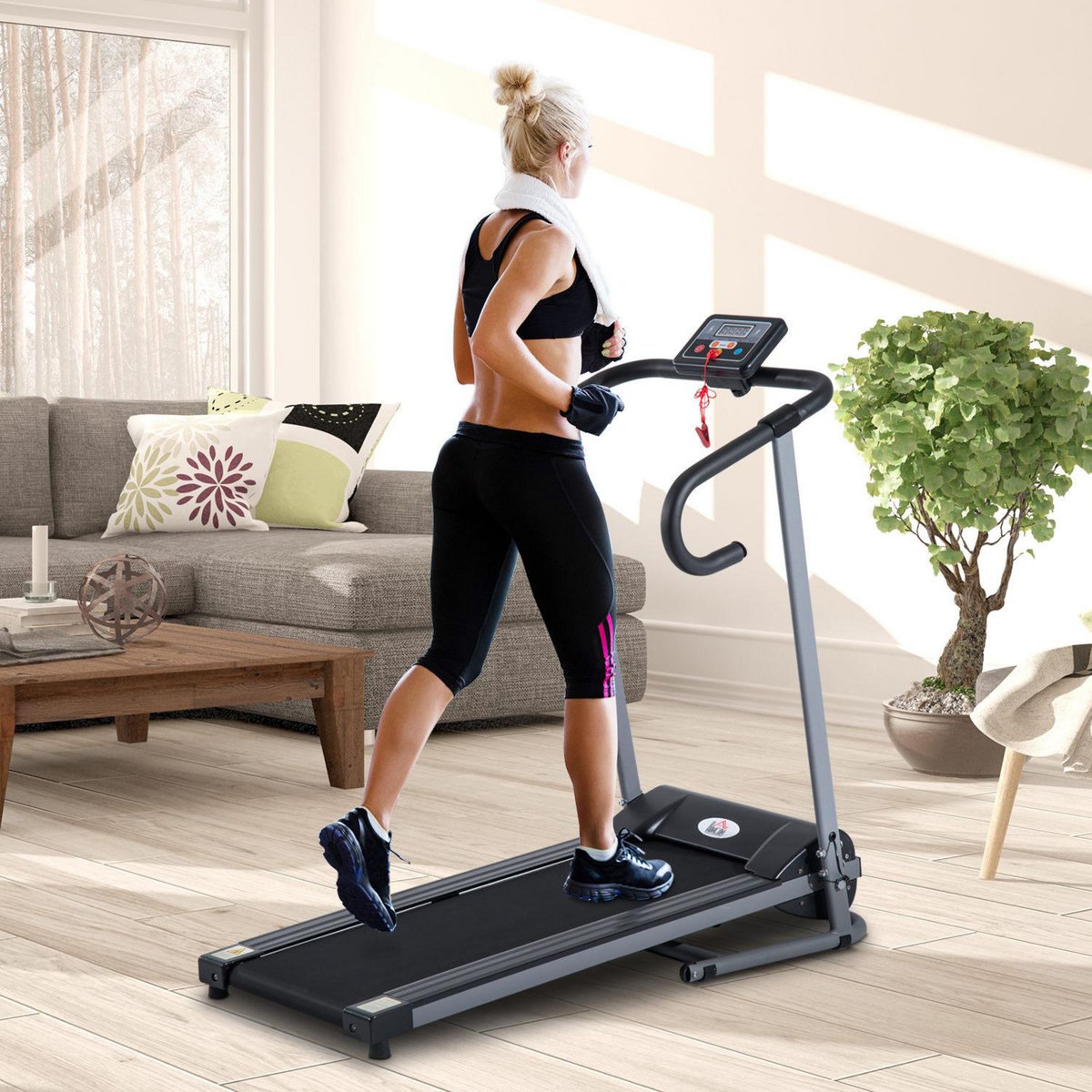 HOMCOM Tapis de course Fitness électrique pliable - 1 à 10 Km/h - écran LCD multifonctions - puissance 500 W - gris foncé noir