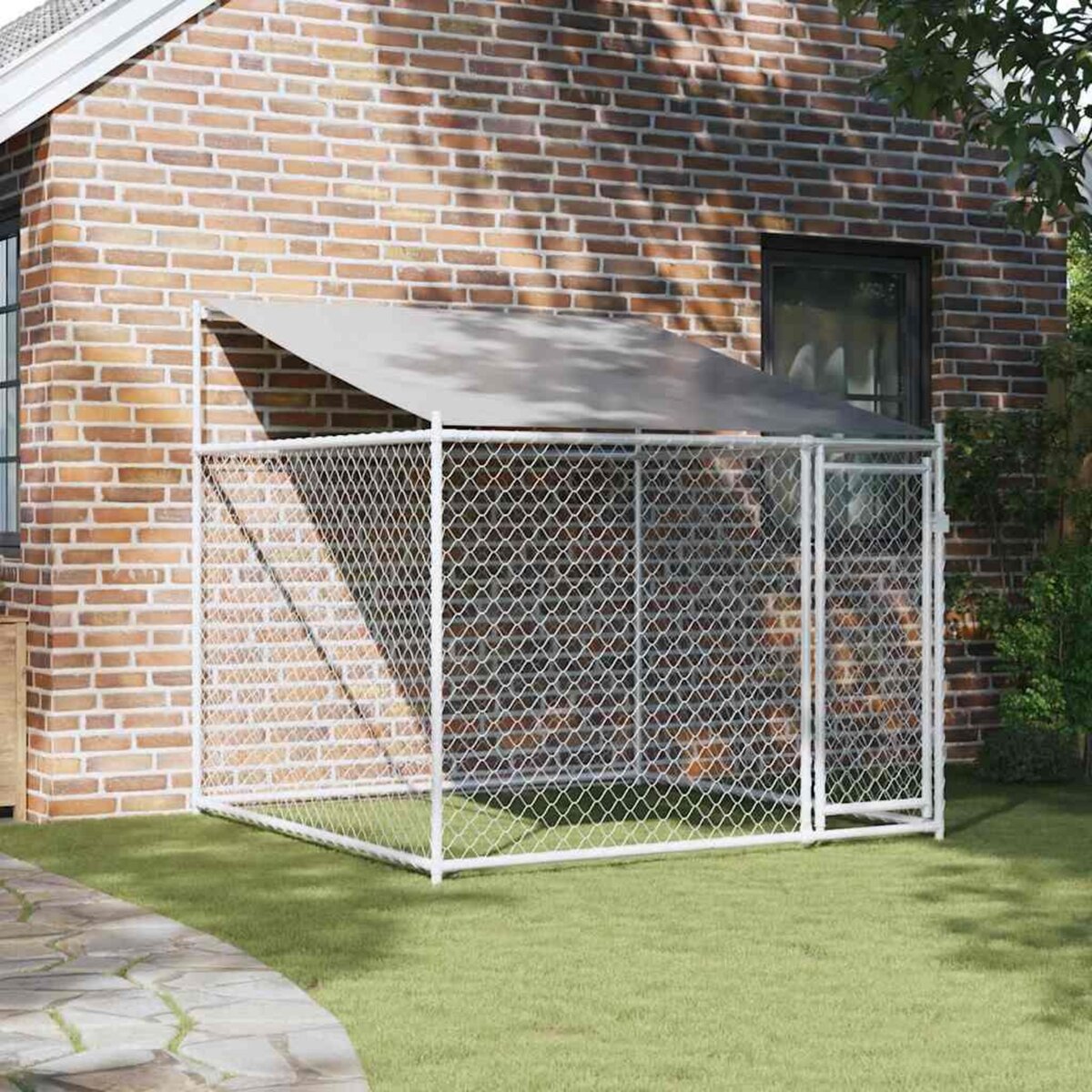 VIDAXL Cage pour chien avec toit et porte gris 2x2x2 m acier galvanise