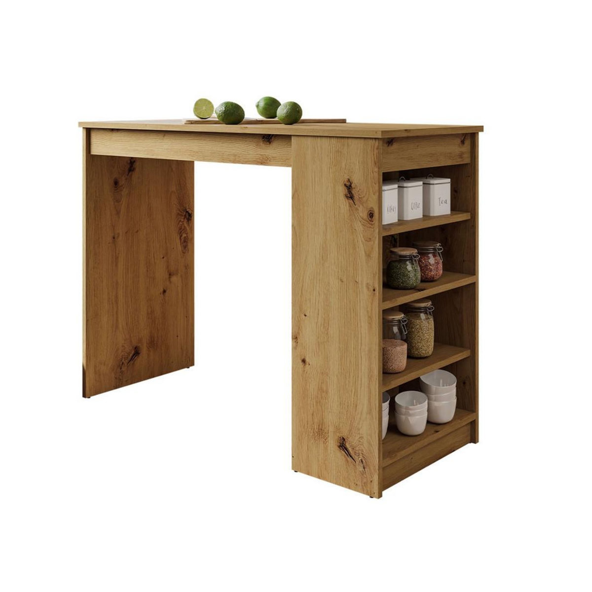 BEST MOBILIER Drazic - table de bar avec rangements - effet bois - de 2 à 4 personnes
