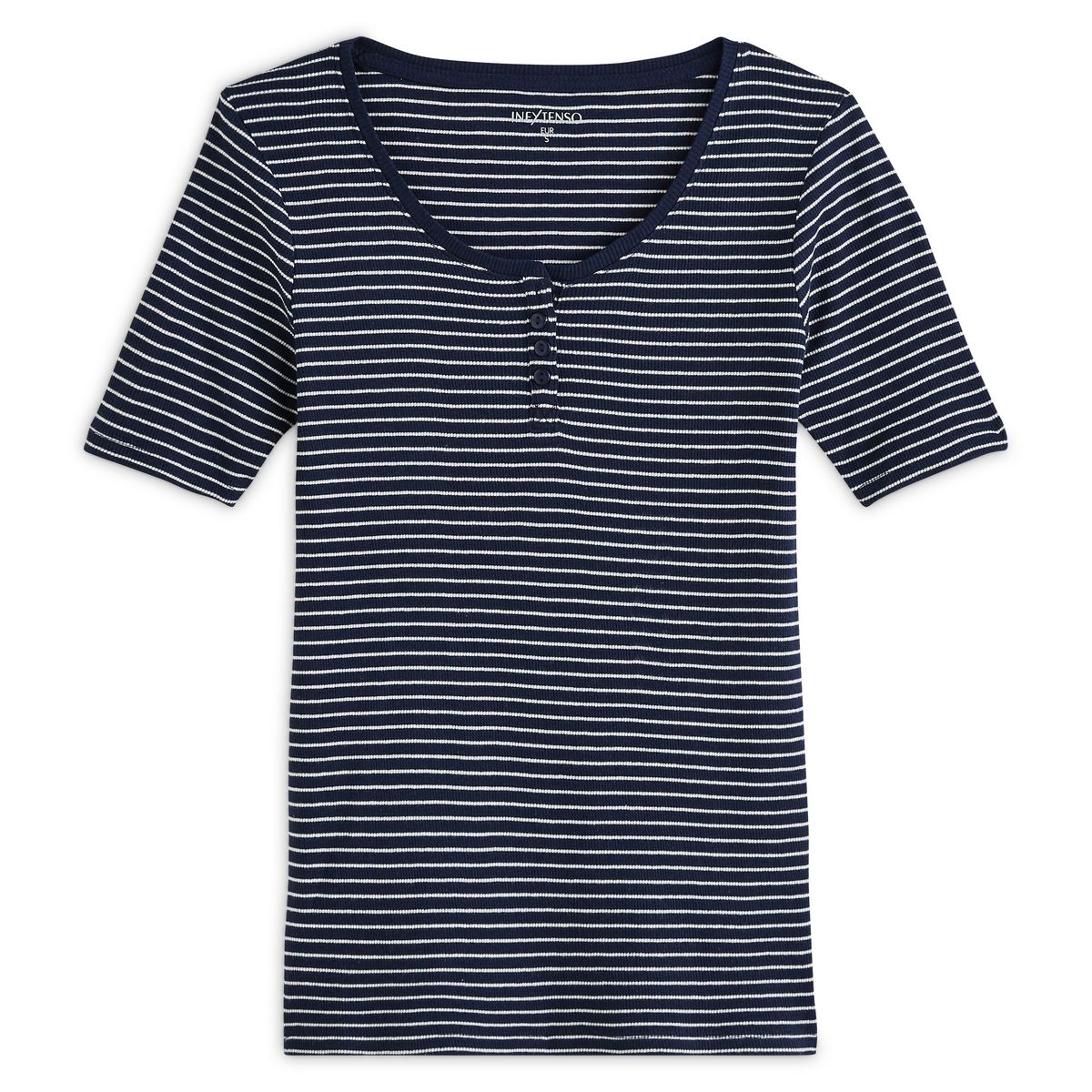 INEXTENSO T-shirt manches courtes col tunisien à rayures femme