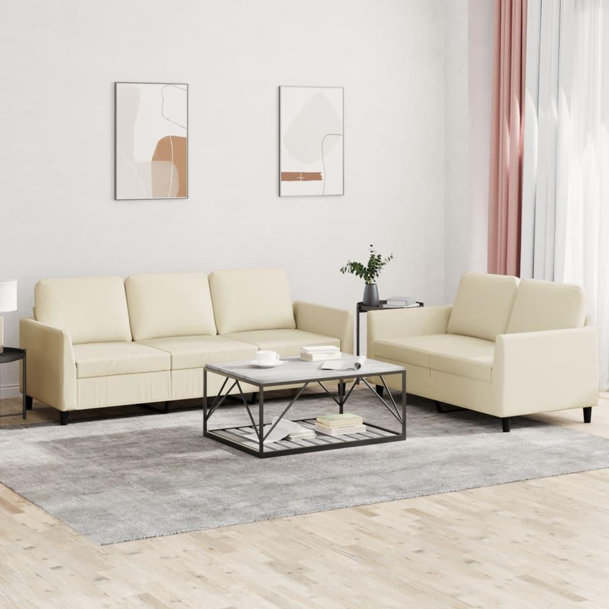 VIDAXL Ensemble de canapes 2 pcs avec coussins Creme Similicuir