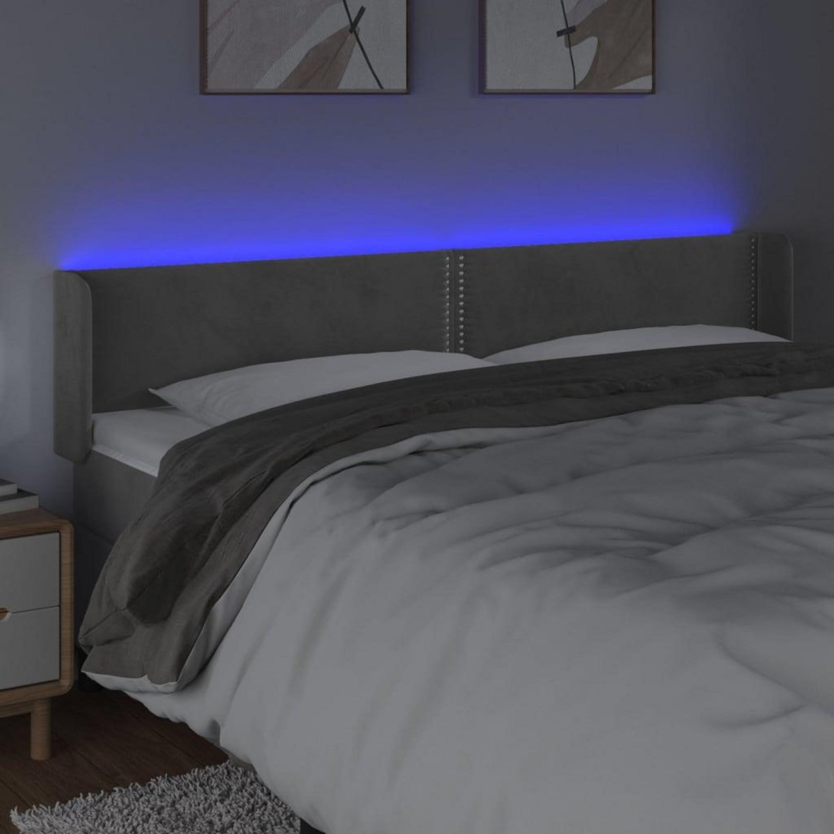VIDAXL Tete de lit a LED Gris clair 163x16x78/88 cm Velours