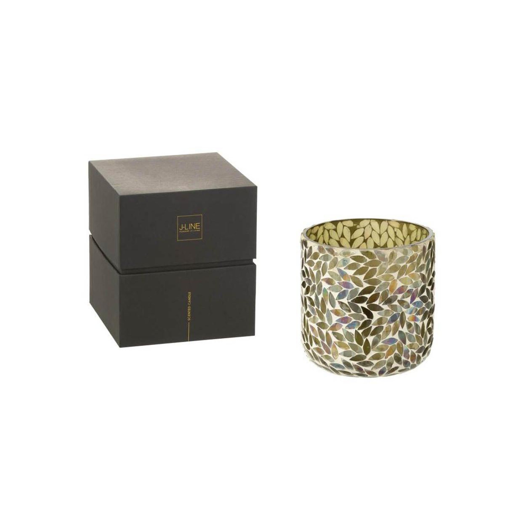 Voir la diapositive 2 : J-LINE Bougie parfumée mosaïque  cyra  15cm tea & herbscire