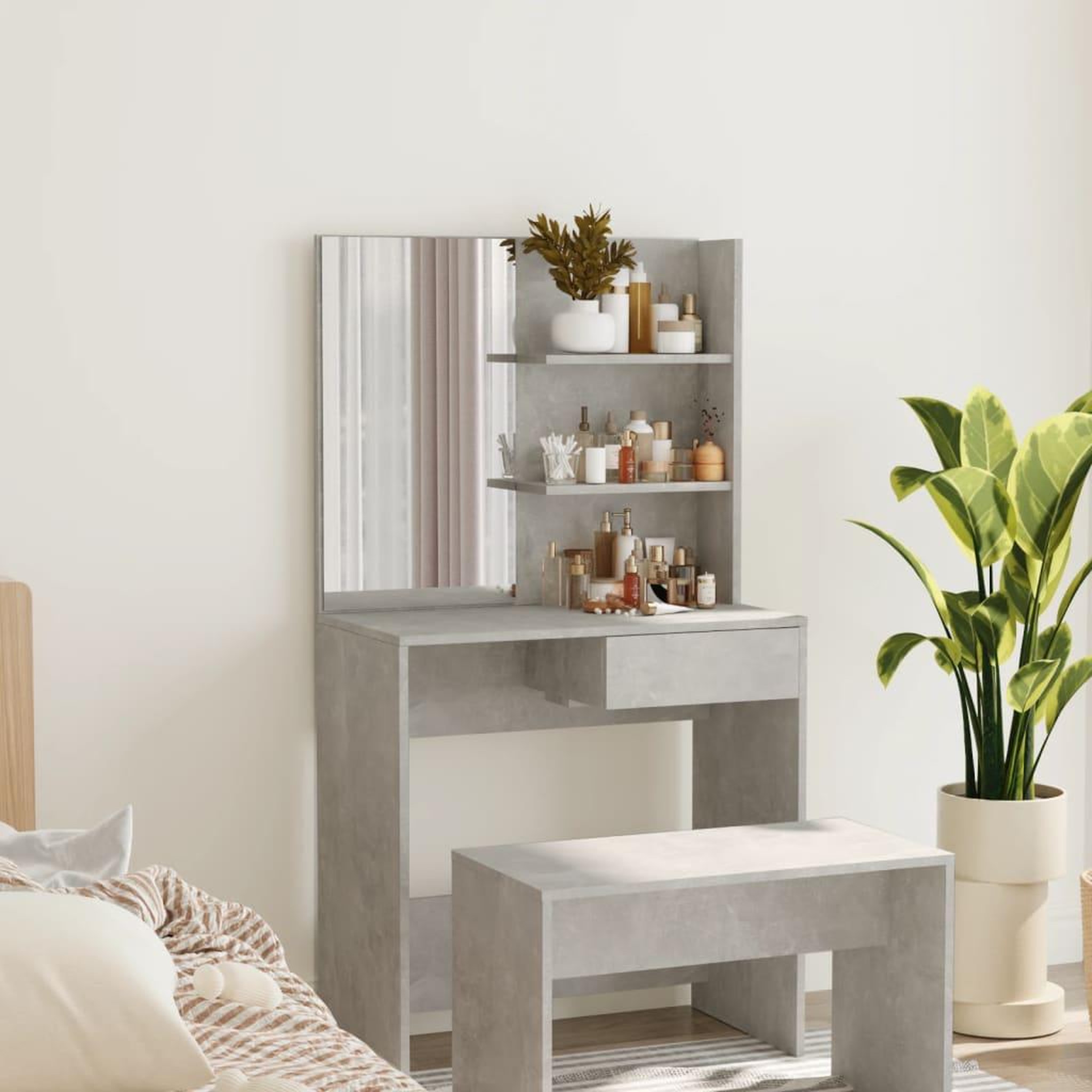 VIDAXL Coiffeuse avec miroir Gris beton 74,5x40x141 cm
