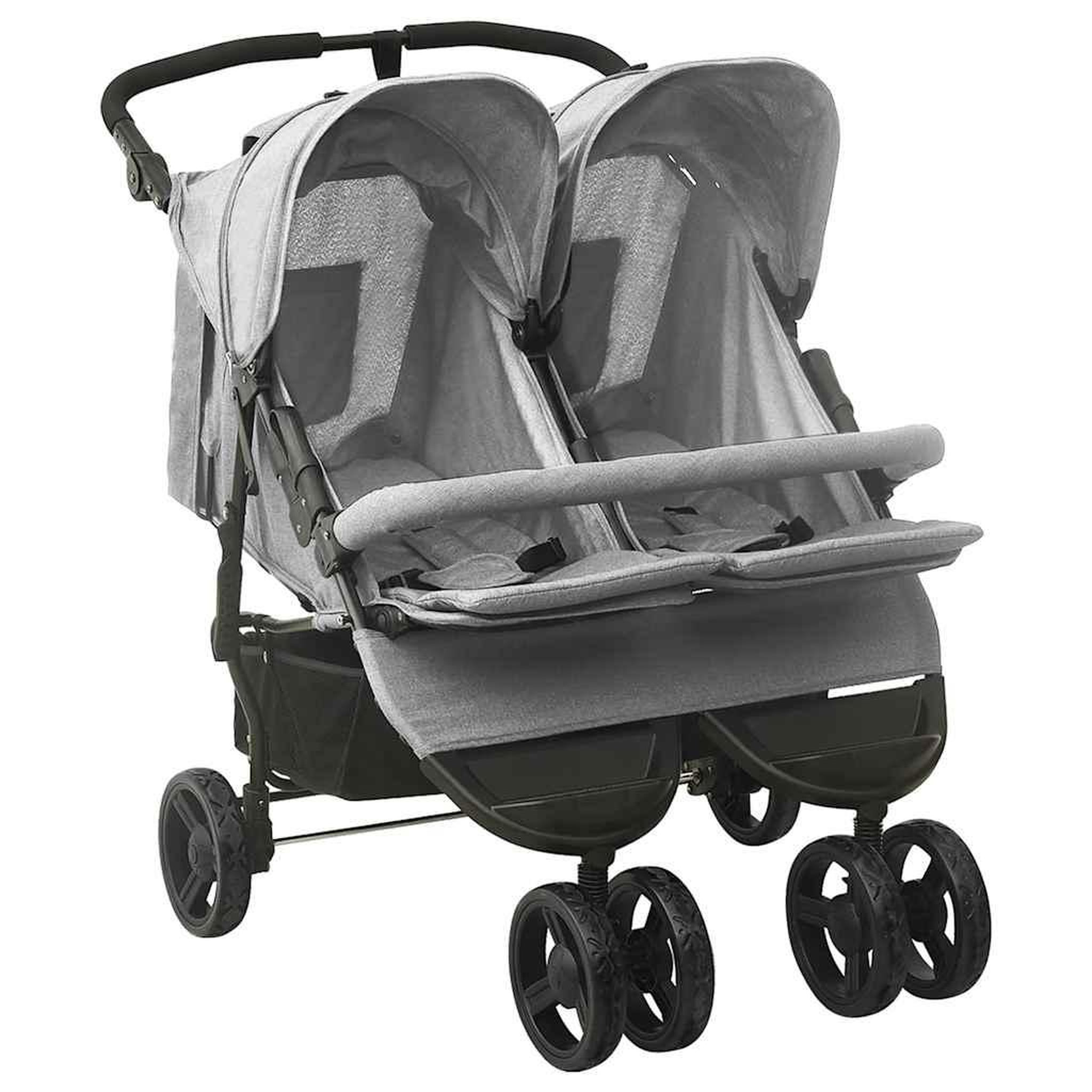 VIDAXL Poussette a deux places Gris clair Acier