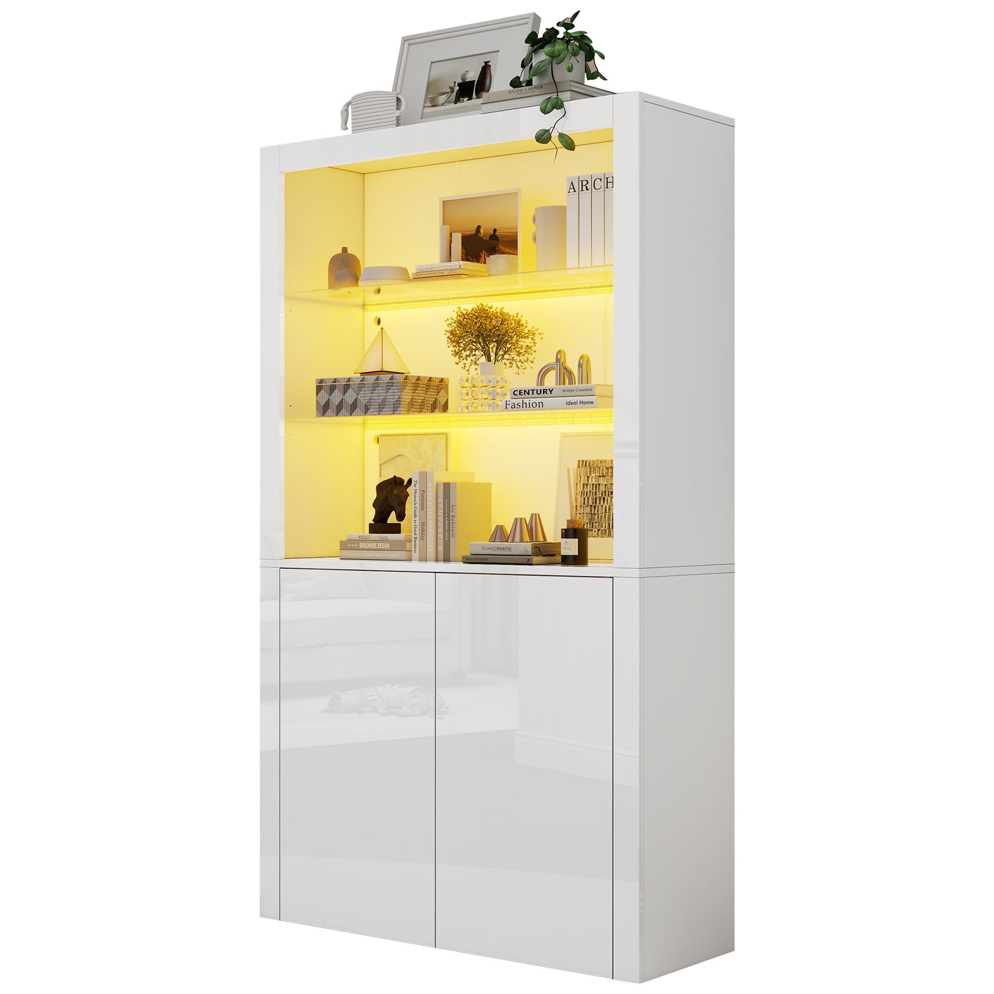 MERAX Vitrine blanc 2 étagères led - 100x170 cm mdf
