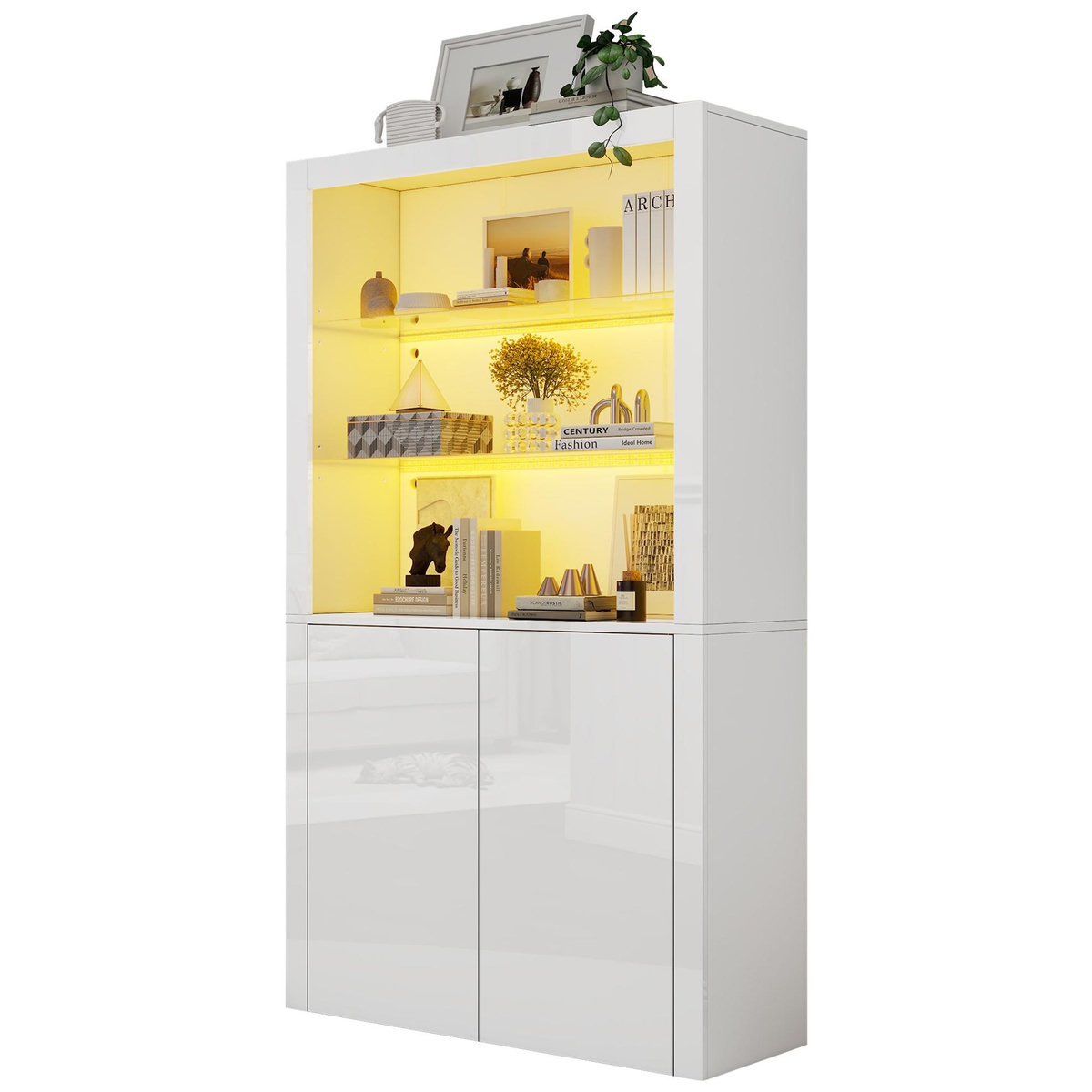 MERAX Vitrine blanc 2 étagères led - 100x170 cm mdf