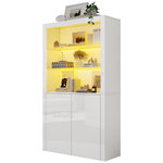 MERAX Vitrine blanc 2 étagères led - 100x170 cm mdf