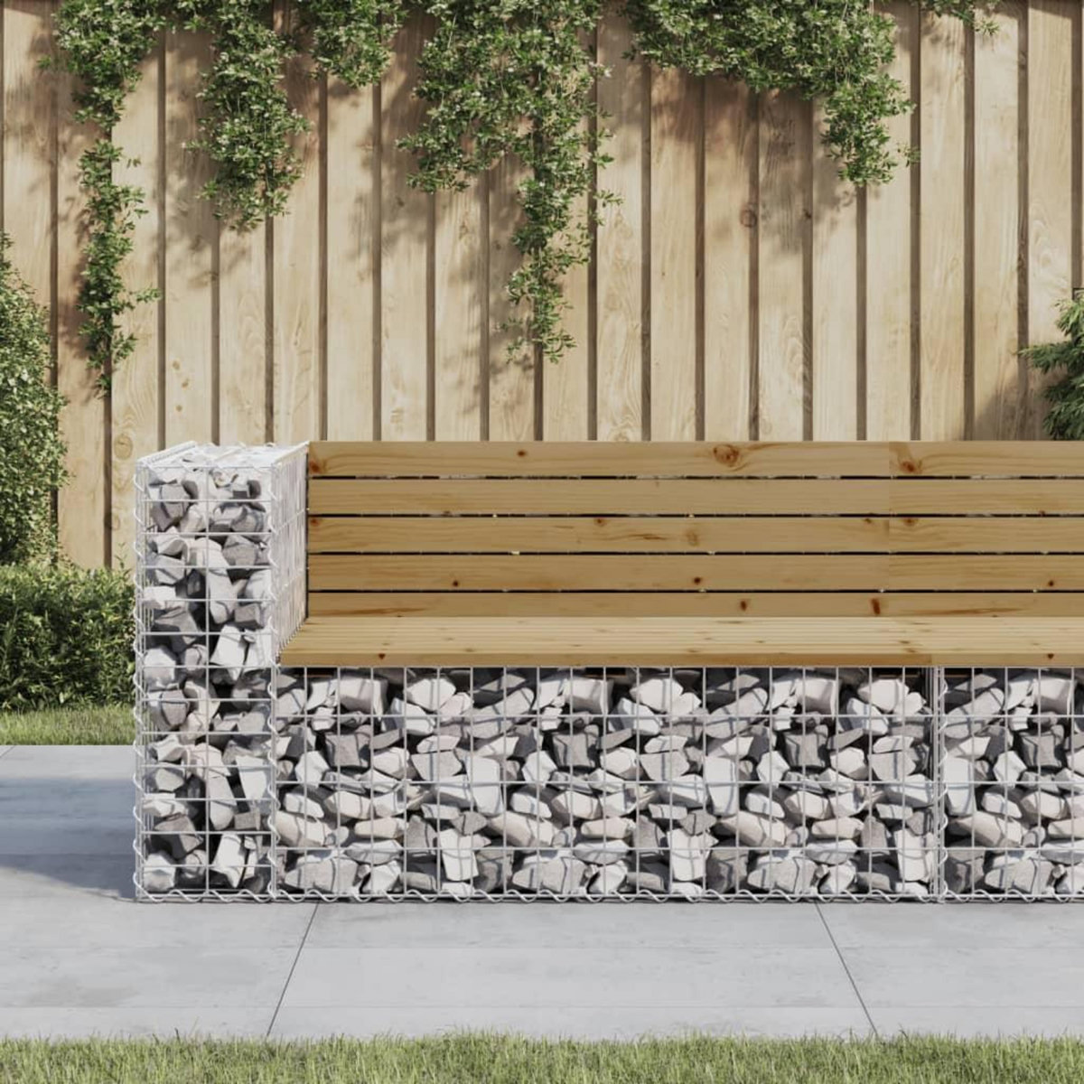 VIDAXL Banc de jardin design gabion 122x71x65,5cm bois de pin impregne