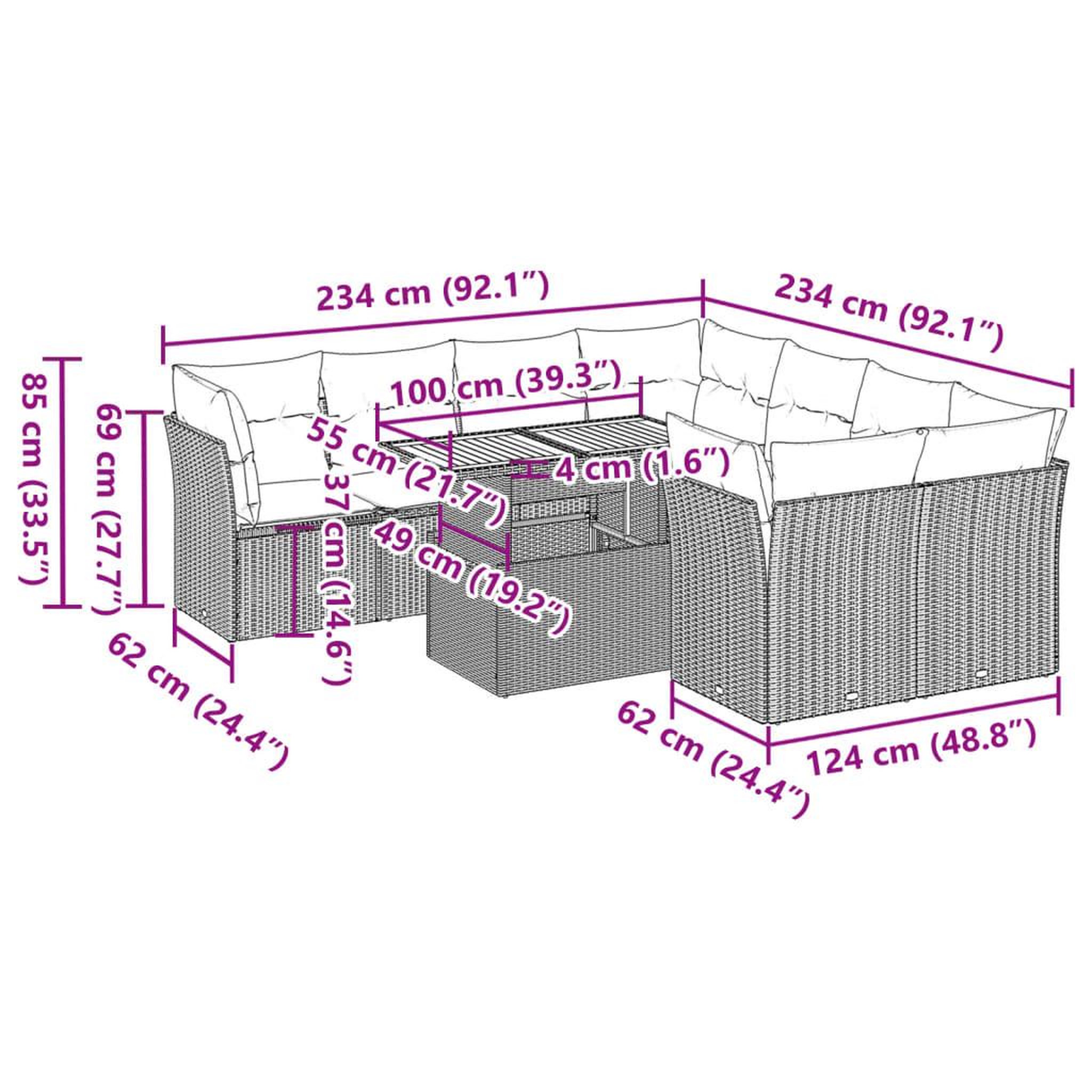 Voir la diapositive 6 : VIDAXL Salon de jardin avec coussins 9 pcs beige resine tressee