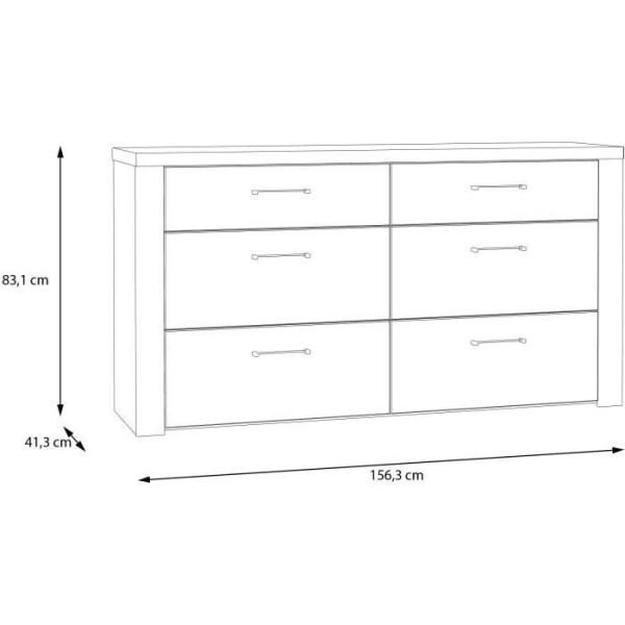 Voir la diapositive 6 : MARKET24 Commode - NELLEKE - 6 tiroirs - Sable / Bois - L156,3 x P41,3 x H83,1 cm