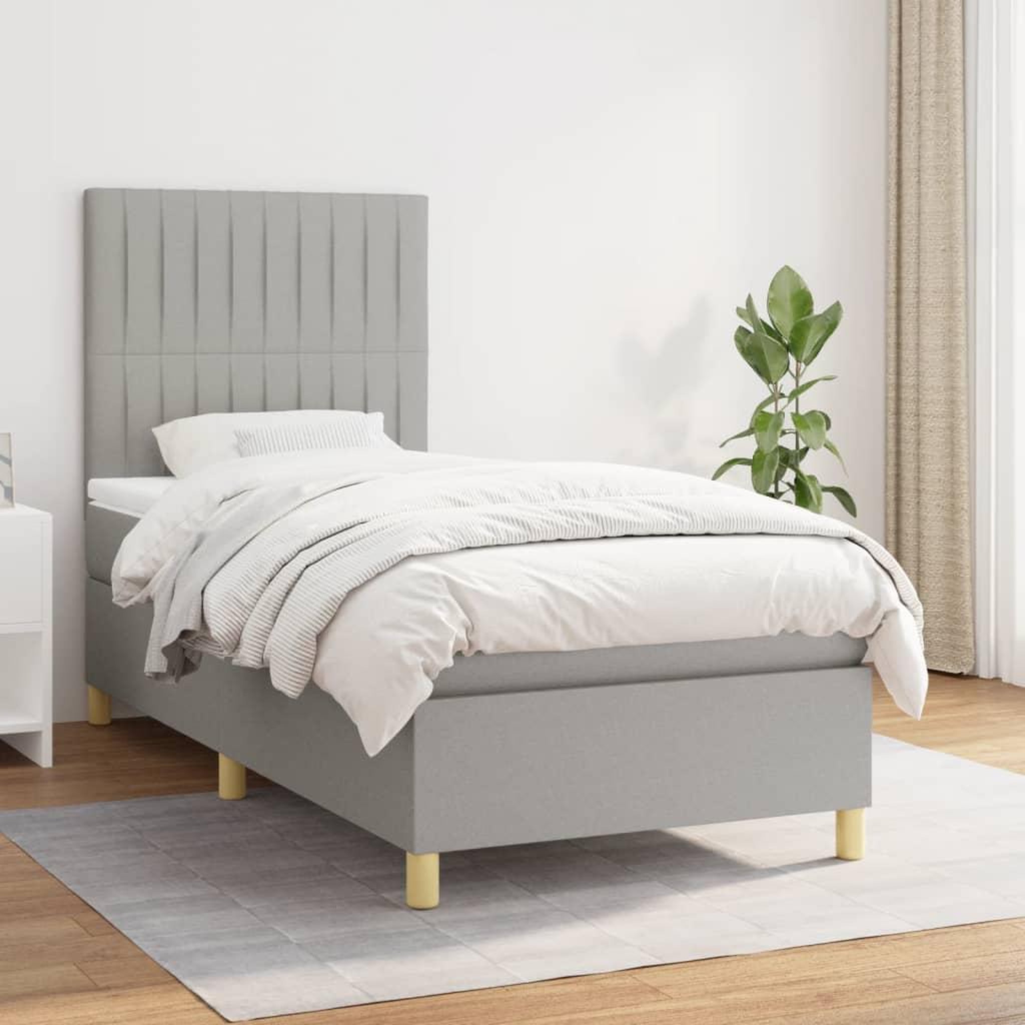 Voir la diapositive 1 : VIDAXL Sommier a lattes de lit avec matelas Gris clair 80x200 cm Tissu