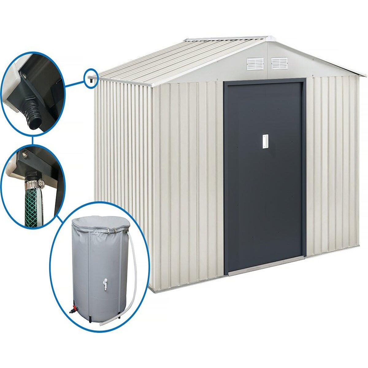 Habitat et Jardin Abri de jardin métal  Nebraska  - 5,29m² avec gouttière et récupérateur d'eau