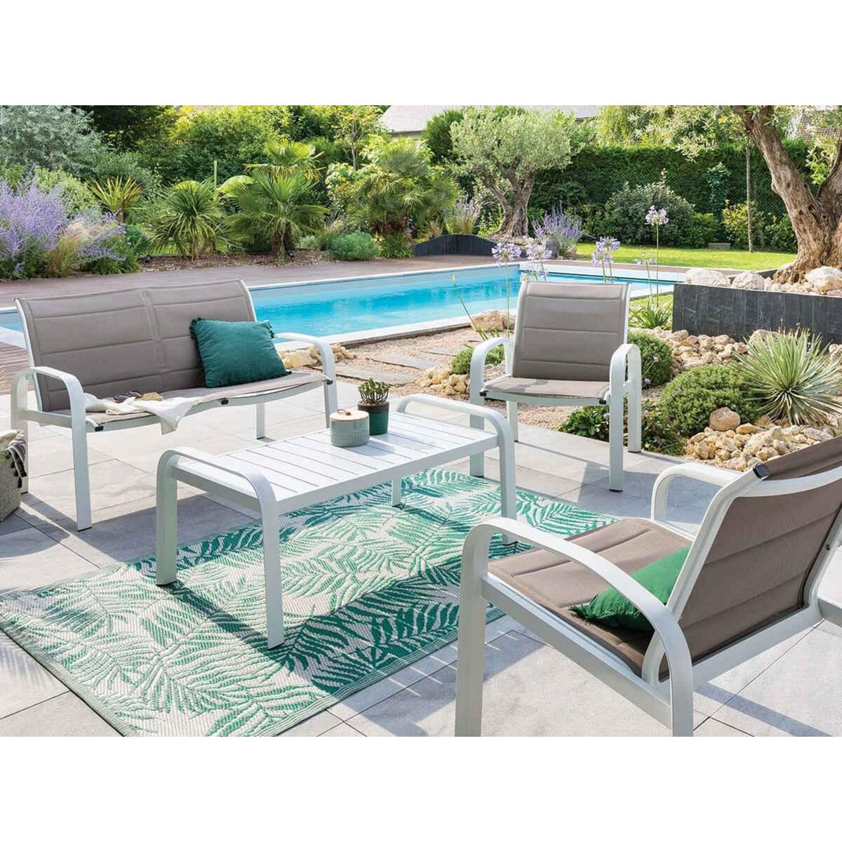 HESPERIDE Salon de jardin en aluminium Elyn 4 places Noisette/Blanc - 4 places - Hespéride