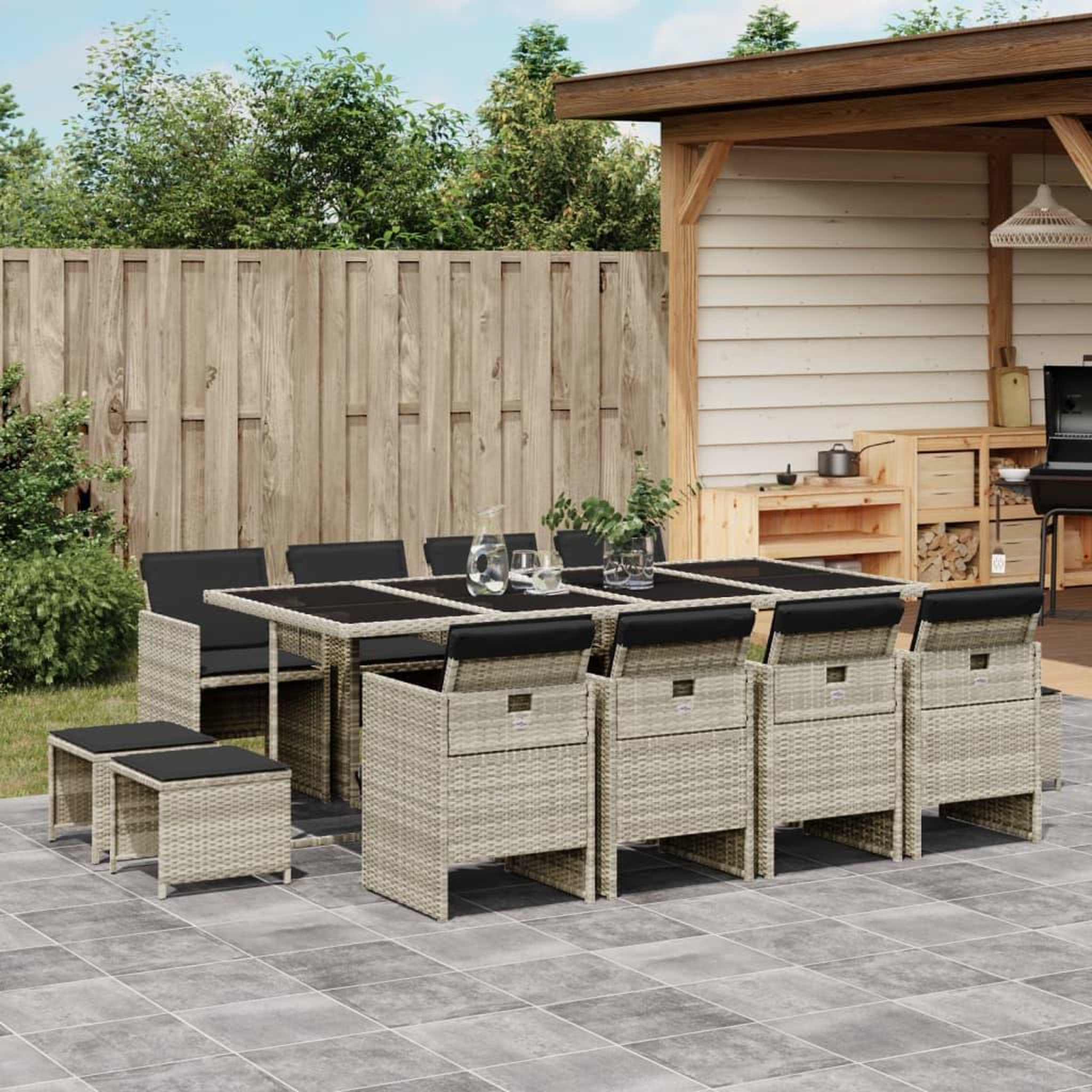 VIDAXL Ensemble a manger de jardin et coussins 13 pcs gris clair rotin