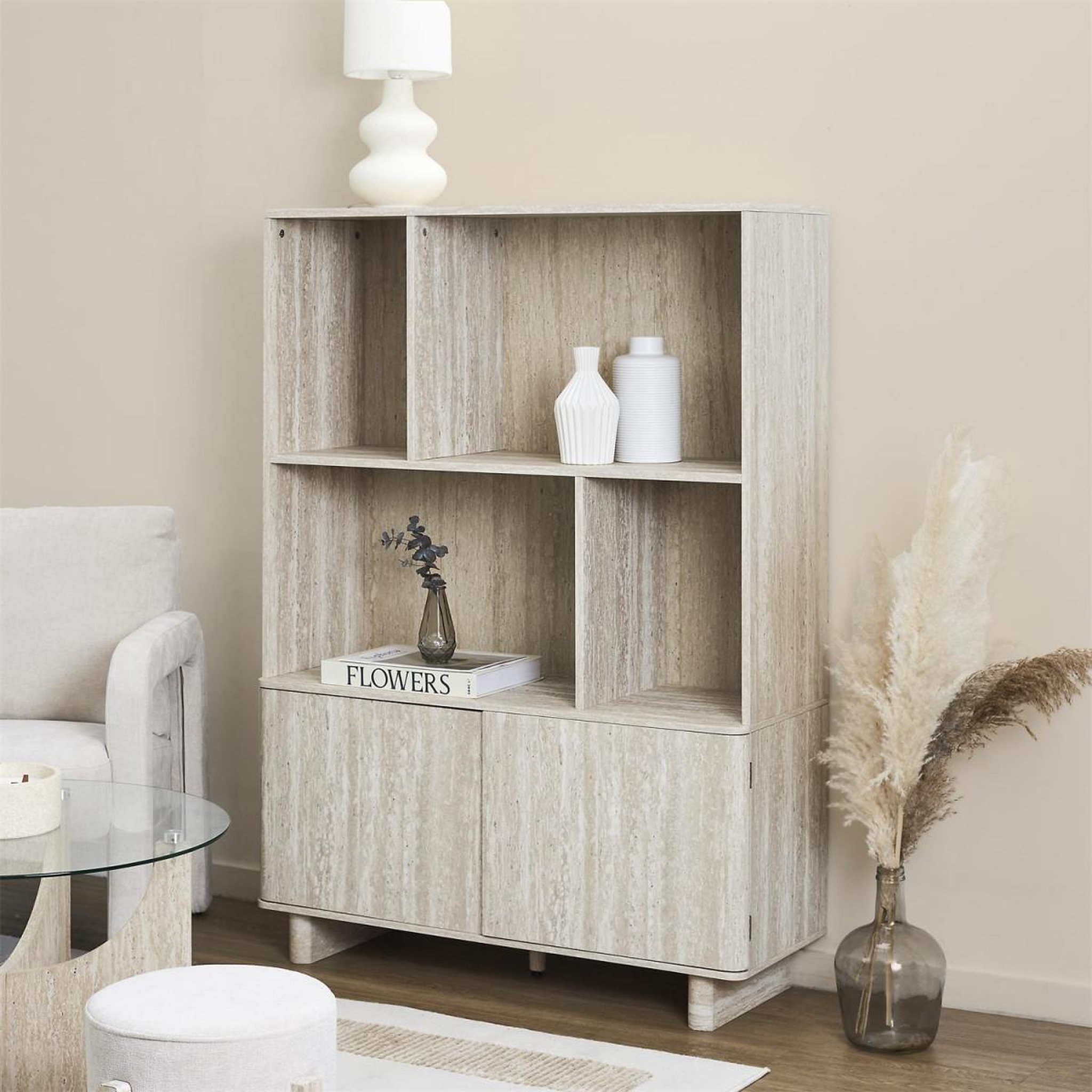 Voir la diapositive 6 : The Home Deco Factory Bibliothèque avec 2 portes  pietra  140cm beige