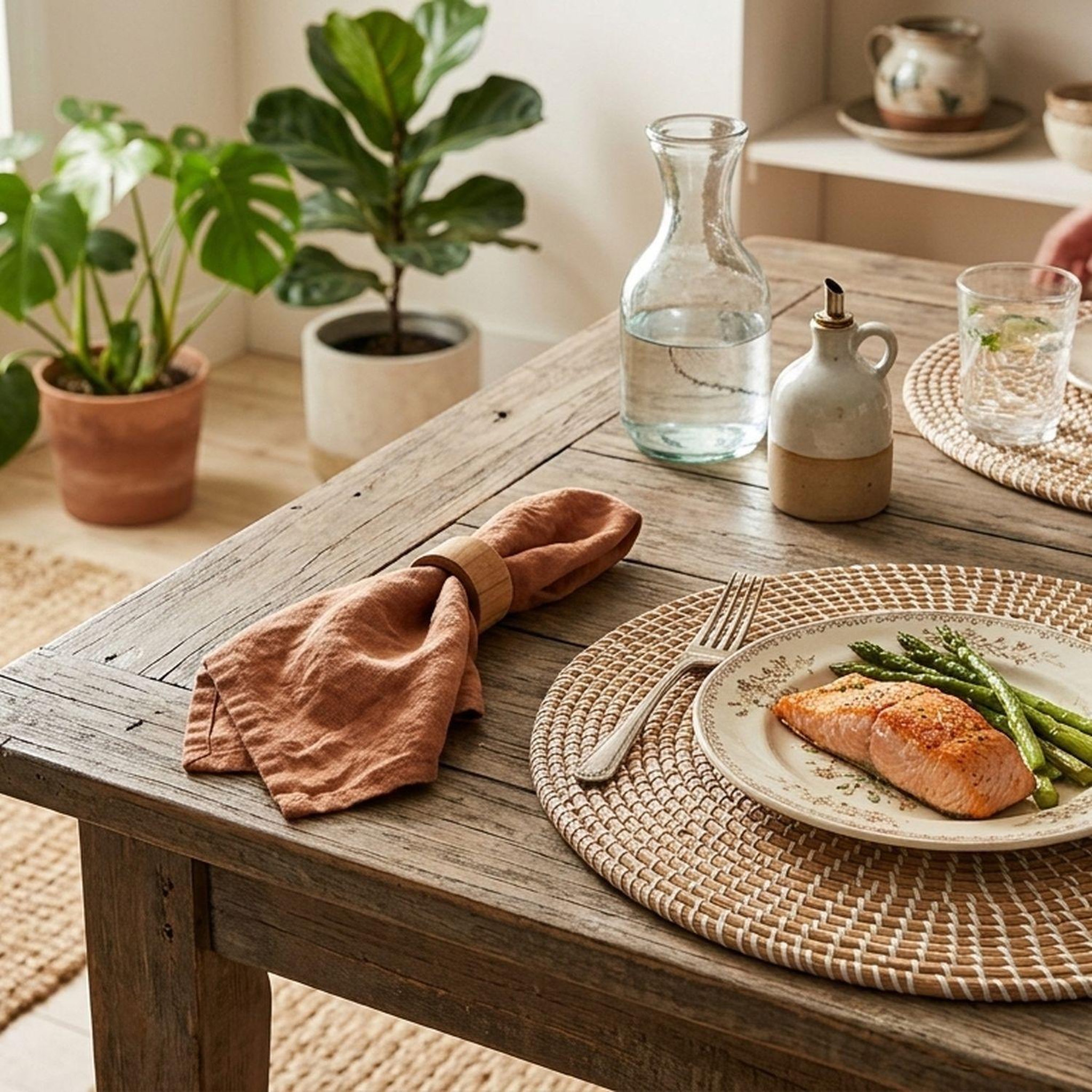 Voir la diapositive 2 : TOILINUX Lot de 2 sets de table en jacinthe d'eau MOOD - Diam. 35 cm - Beige