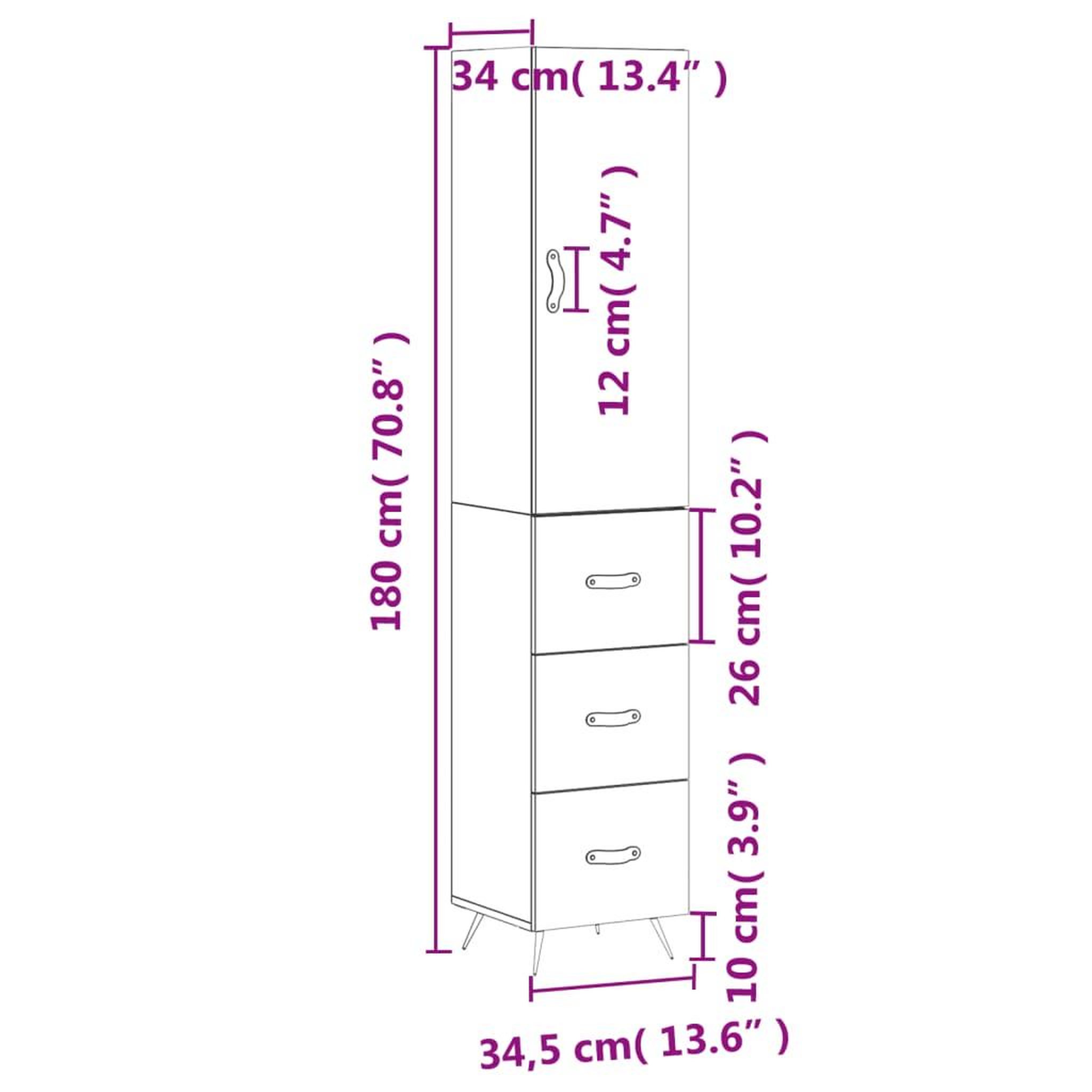 Voir la diapositive 6 : VIDAXL Buffet haut Blanc brillant 34,5x34x180 cm Bois d'ingenierie
