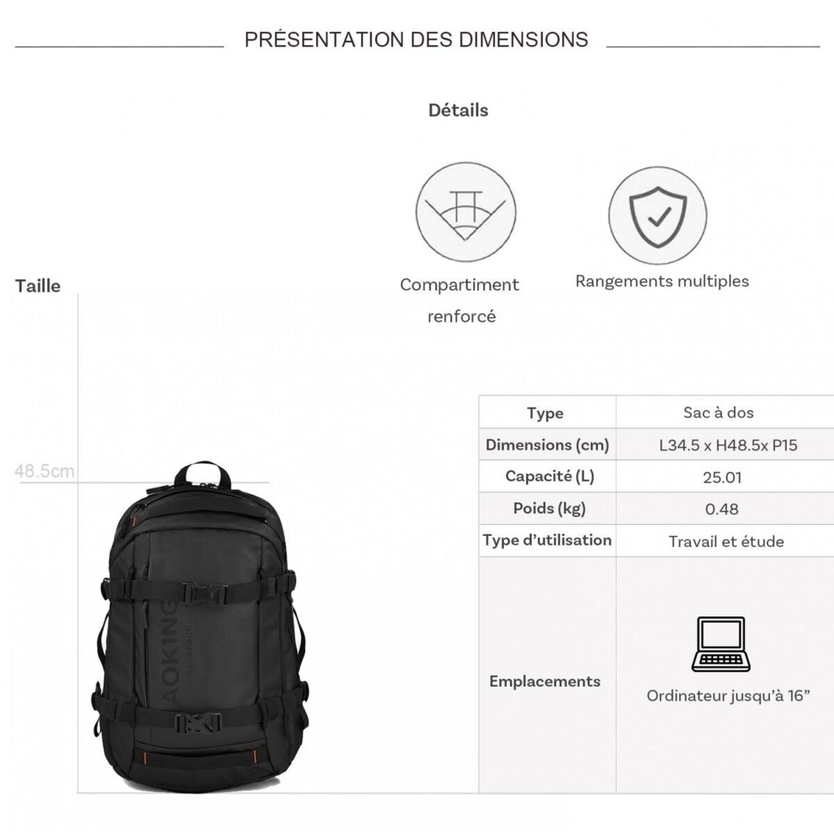 Bleucerise Sac à dos porte-ordinateur Aoking 16''