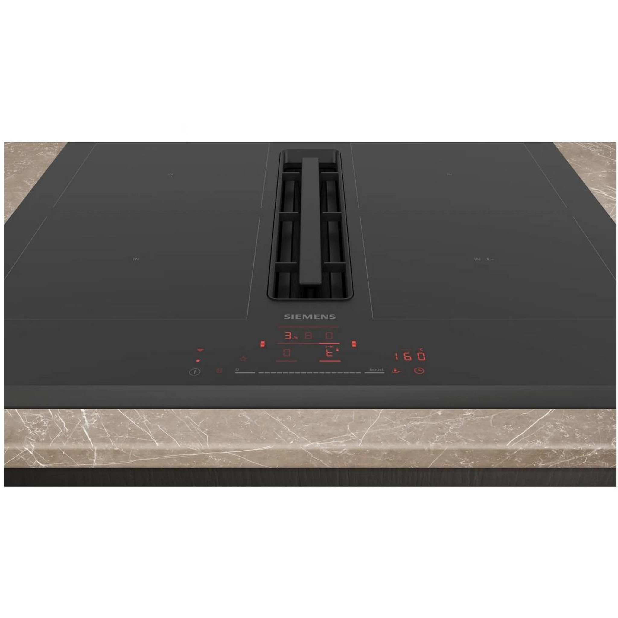 Voir la diapositive 3 : Siemens Table de cuisson aspirante induction 59cm 4 feux 7400w noir - ed631hq26e