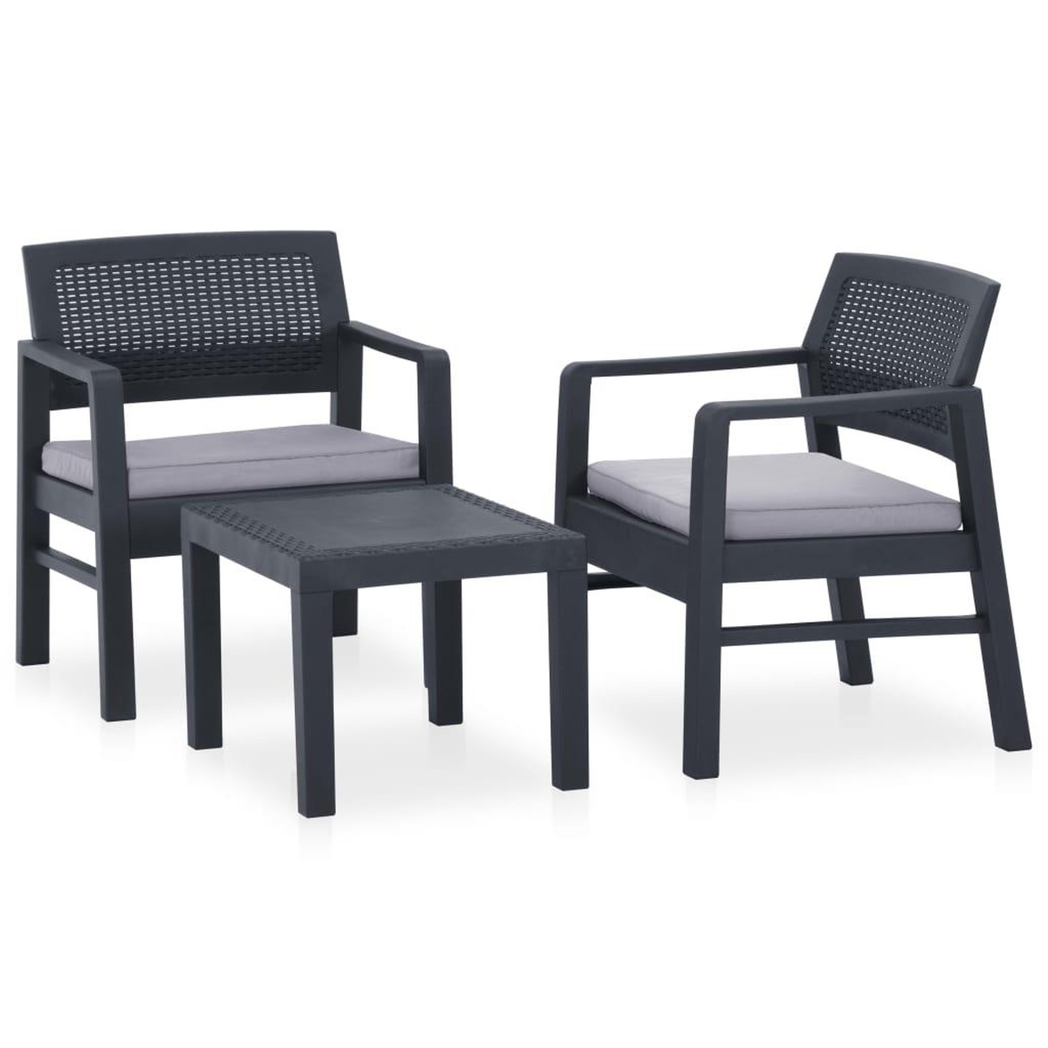 Voir la diapositive 2 : VIDAXL Salon de jardin 3 pcs avec coussins Plastique Gris