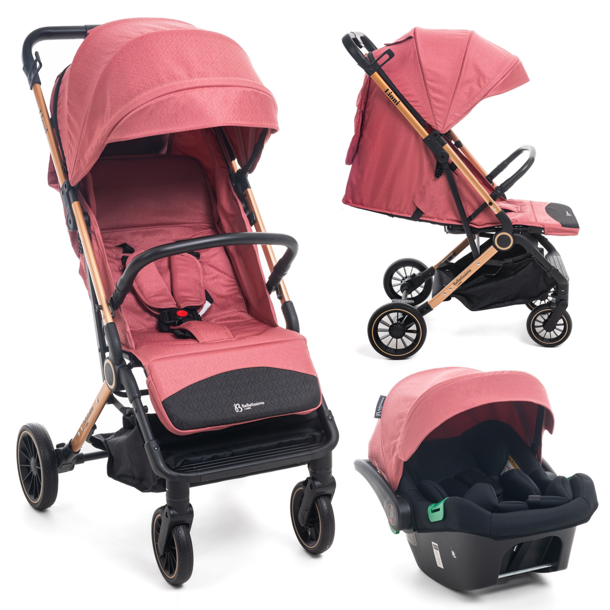 BEBELISSIMO Poussette combinée duo 2 en 1 - siège auto 0+ Lioni – dès la naissance – jusqu'à 22kg - bordeaux