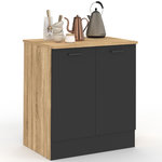 ID MARKET Meuble bas de cuisine 80 cm STIL appoint 2 portes bois et noir