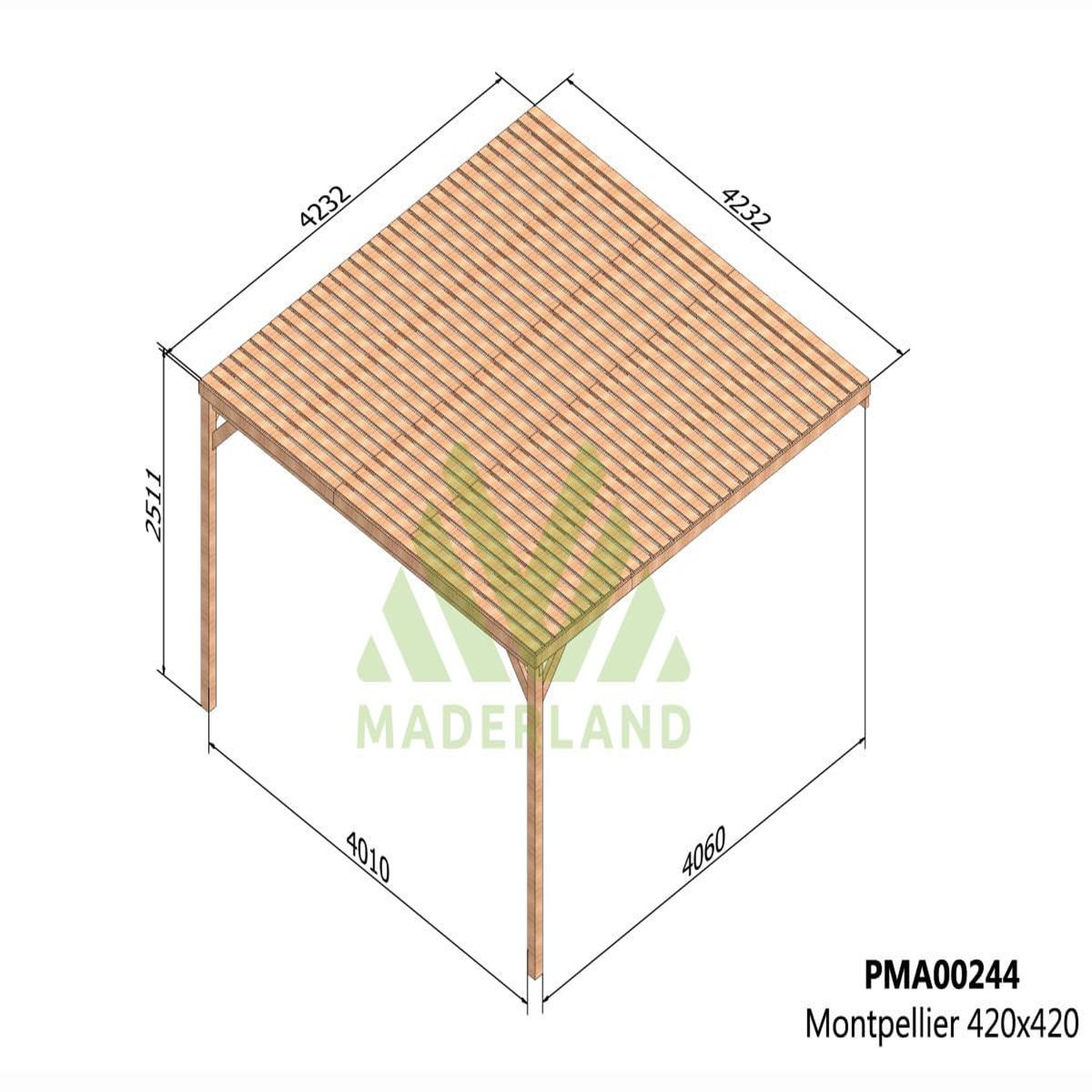 Voir la diapositive 3 : JARDIDECO Pergola adossée en bois montpellier 420 x 420 cm - maderland