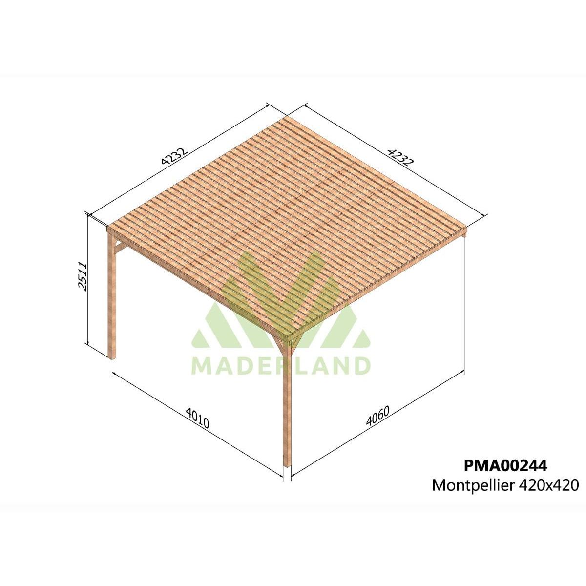 JARDIDECO Pergola adossée en bois Montpellier 400 x 400 cm - Maderland