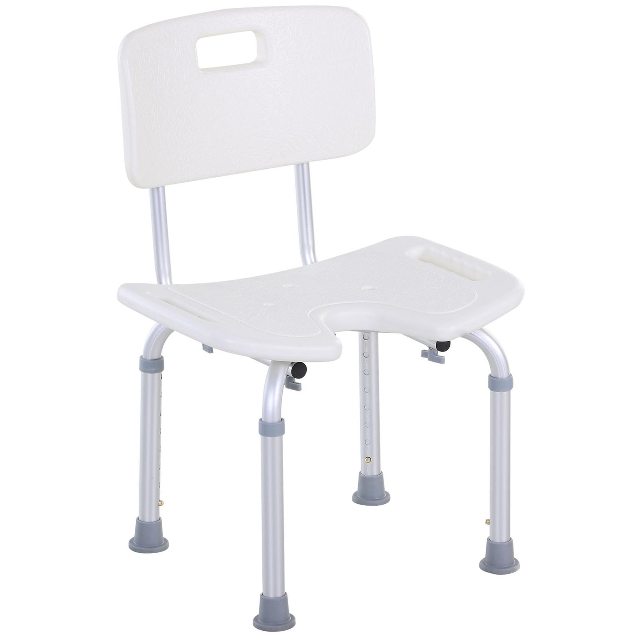 Voir la diapositive 1 : HOMCOM Chaise de douche siège de douche ergonomique hauteur assise réglable pieds antidérapants charge max. 136 kg alu hdpe blanc