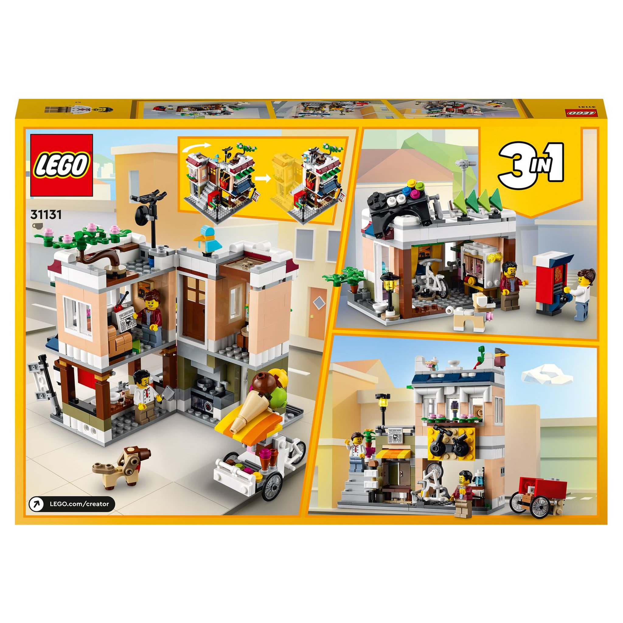 Voir la diapositive 9 : LEGO Creator 31131 3-en-1 Le Magasin de Nouille du Centre-Ville, Jouet Transformable en Magasin de Cycles, en Kiosque à Journaux ou en Salle d&rsquo;Arcade