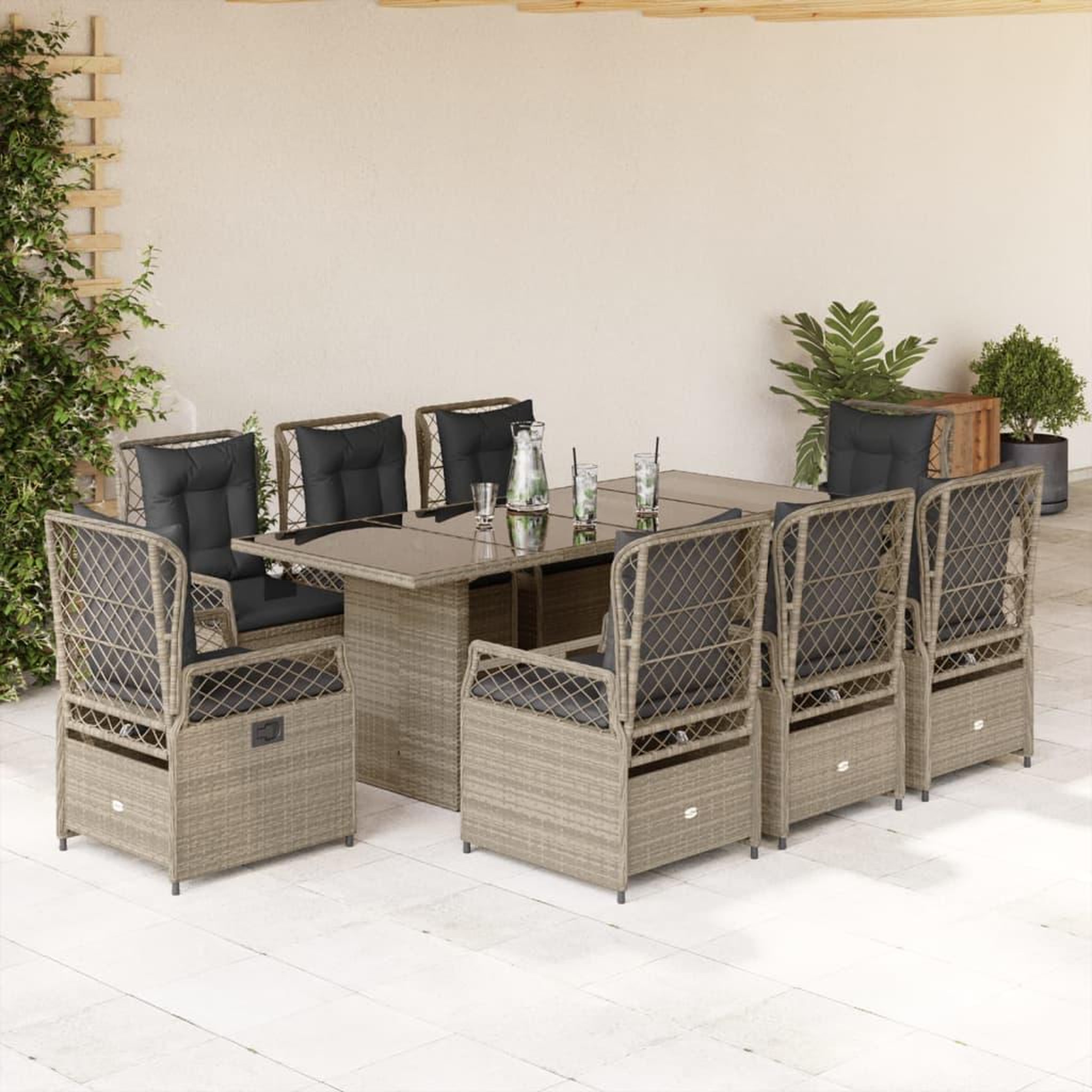 VIDAXL Ensemble a manger de jardin et coussins 9 pcs gris clair rotin