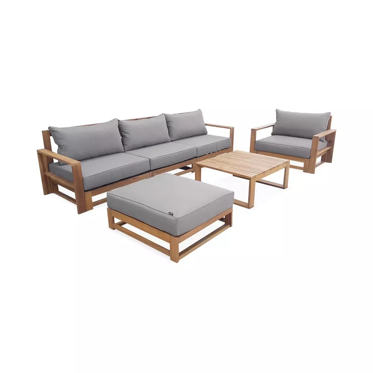 SWEEEK Salon de jardin en bois 5 places - Mendoza - Canapé, fauteuils et table basse en acacia, 6 éléments modulables, design