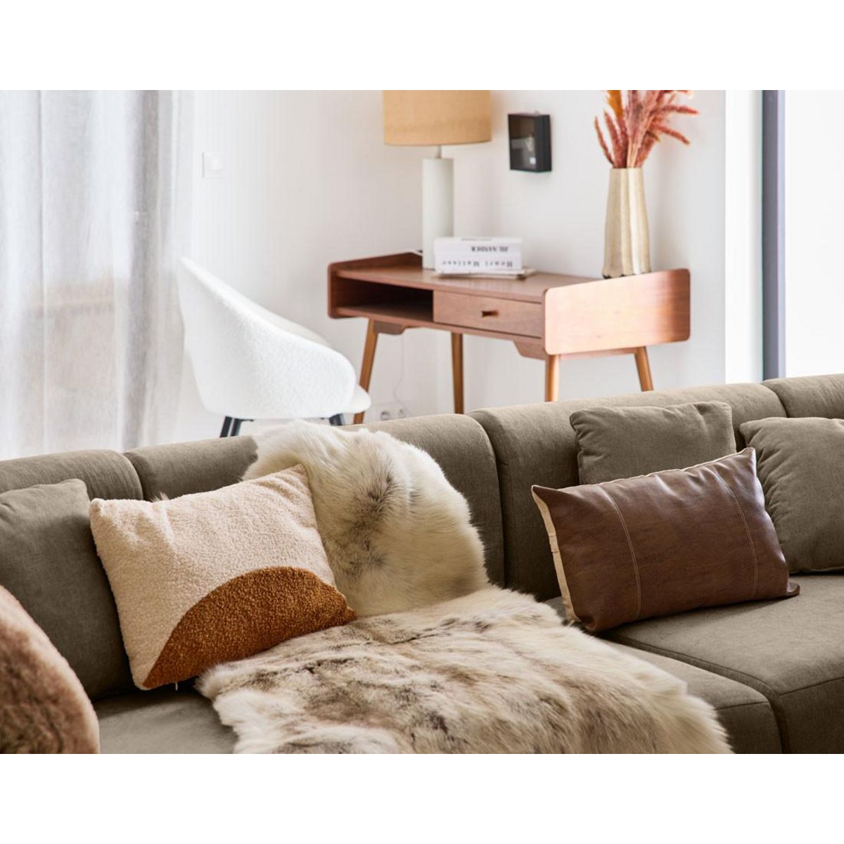 LISA DESIGN Ikare - canapé modulable panoramique - 7 places - en tissu