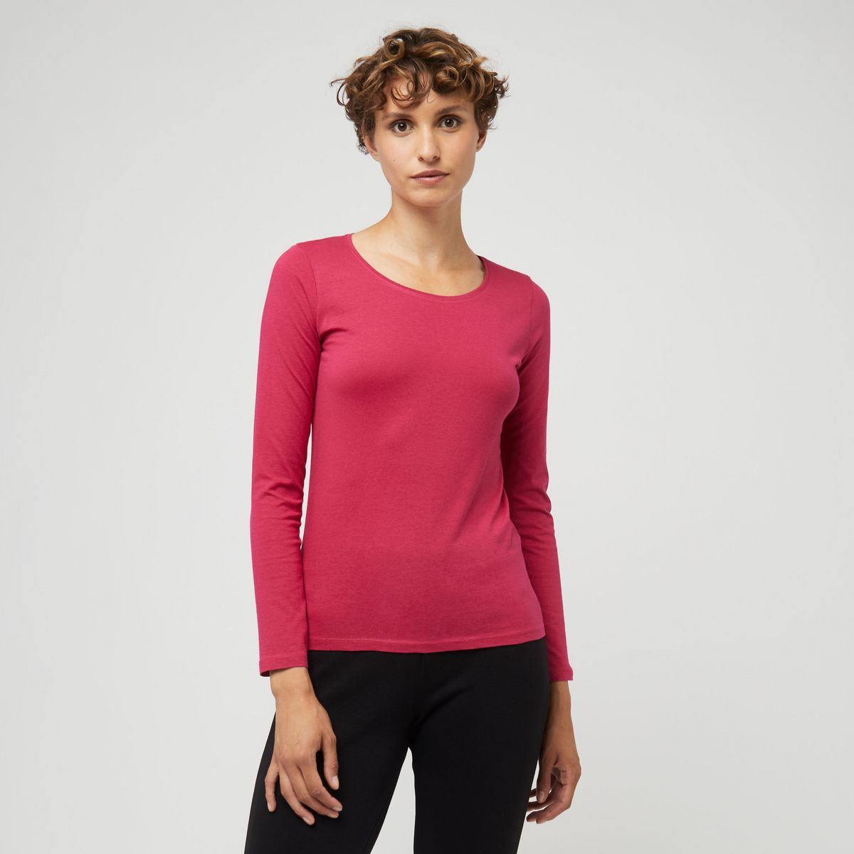 INEXTENSO T-shirt manches longues fuchsia en coton femme