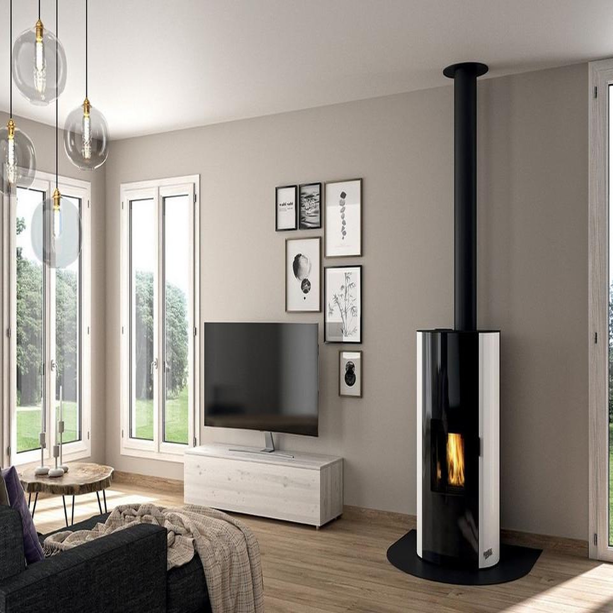 Voir la diapositive 2 : Godin Poêle à granulés de bois 9kw noir - 490329noir