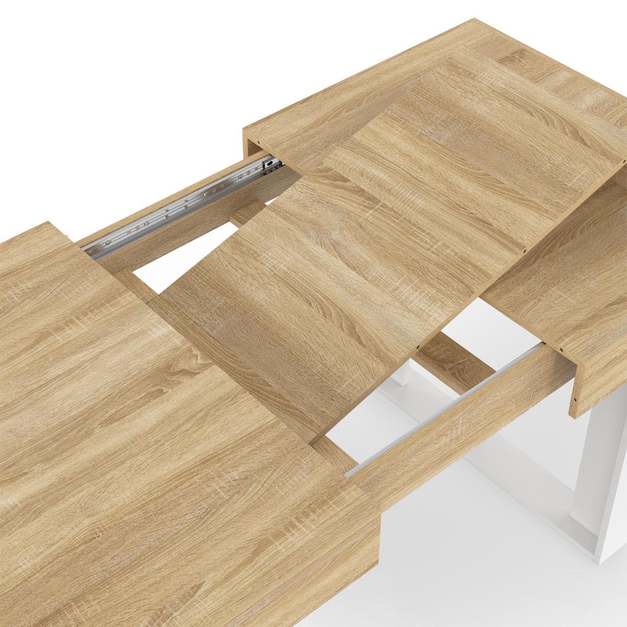 Voir la diapositive 6 : ID MARKET Table à manger extensible rectangle phoenix 4-6 personnes bois et blanc 120-160 cm