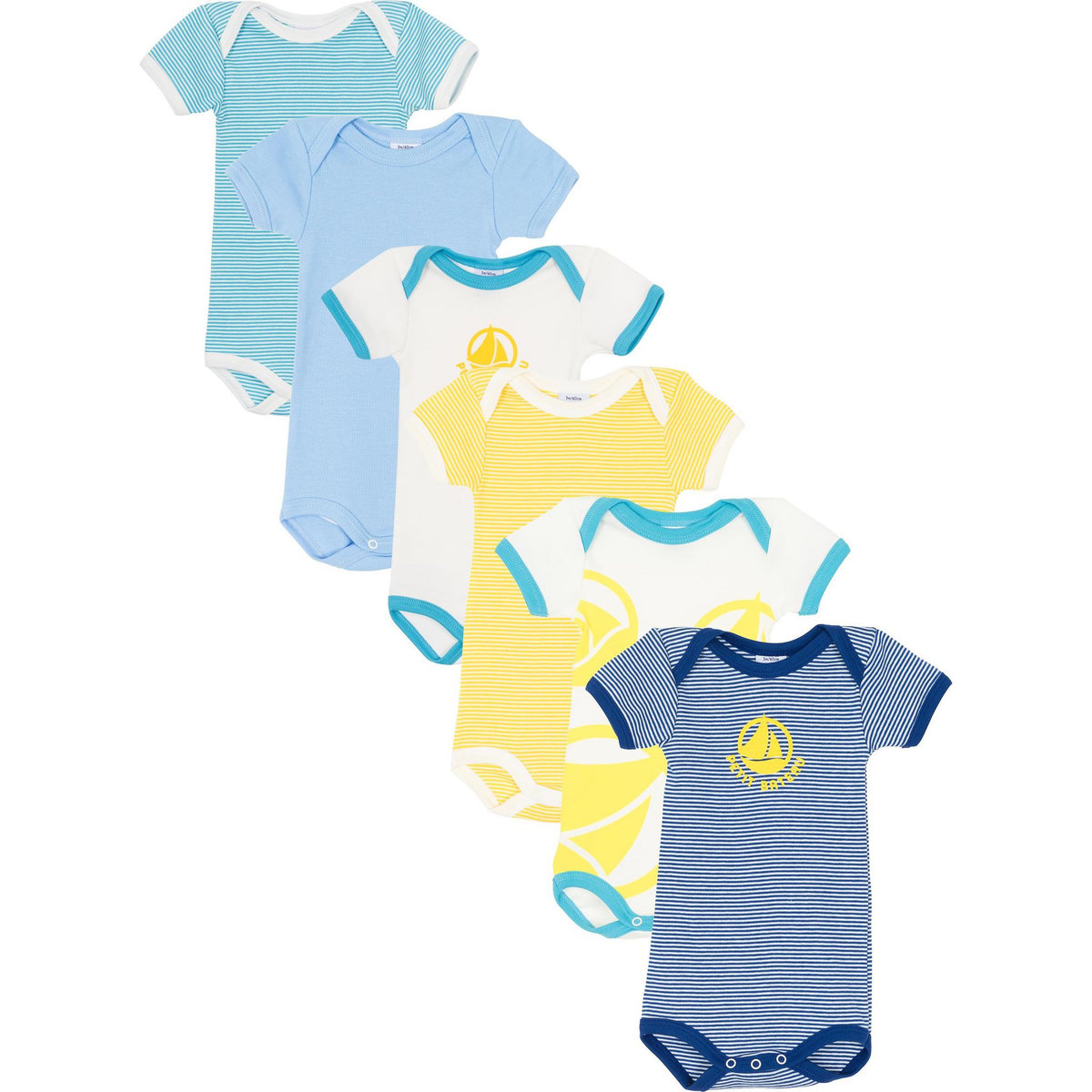 PETIT BATEAU Lot de 6 bodies manches courtes garçon
