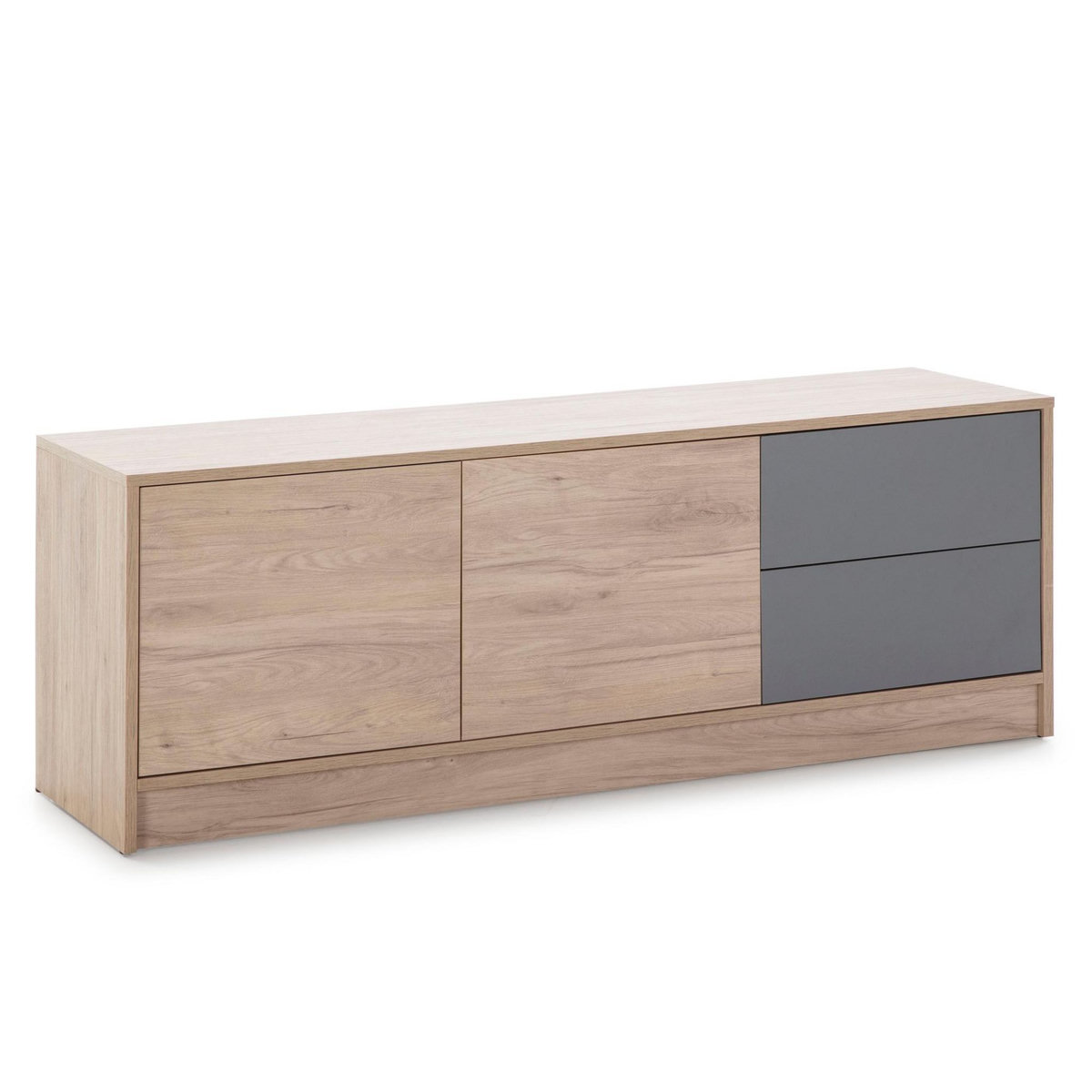 VS VENTA-STOCK Meuble TV Panama 2 tiroirs, 2 Portes, Couleur Bois et Gris, 136 cm (Largeur)