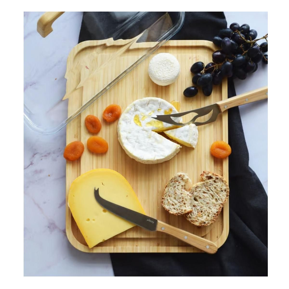 PEBBLY Boîte hermétique à fromage, bambou et verre