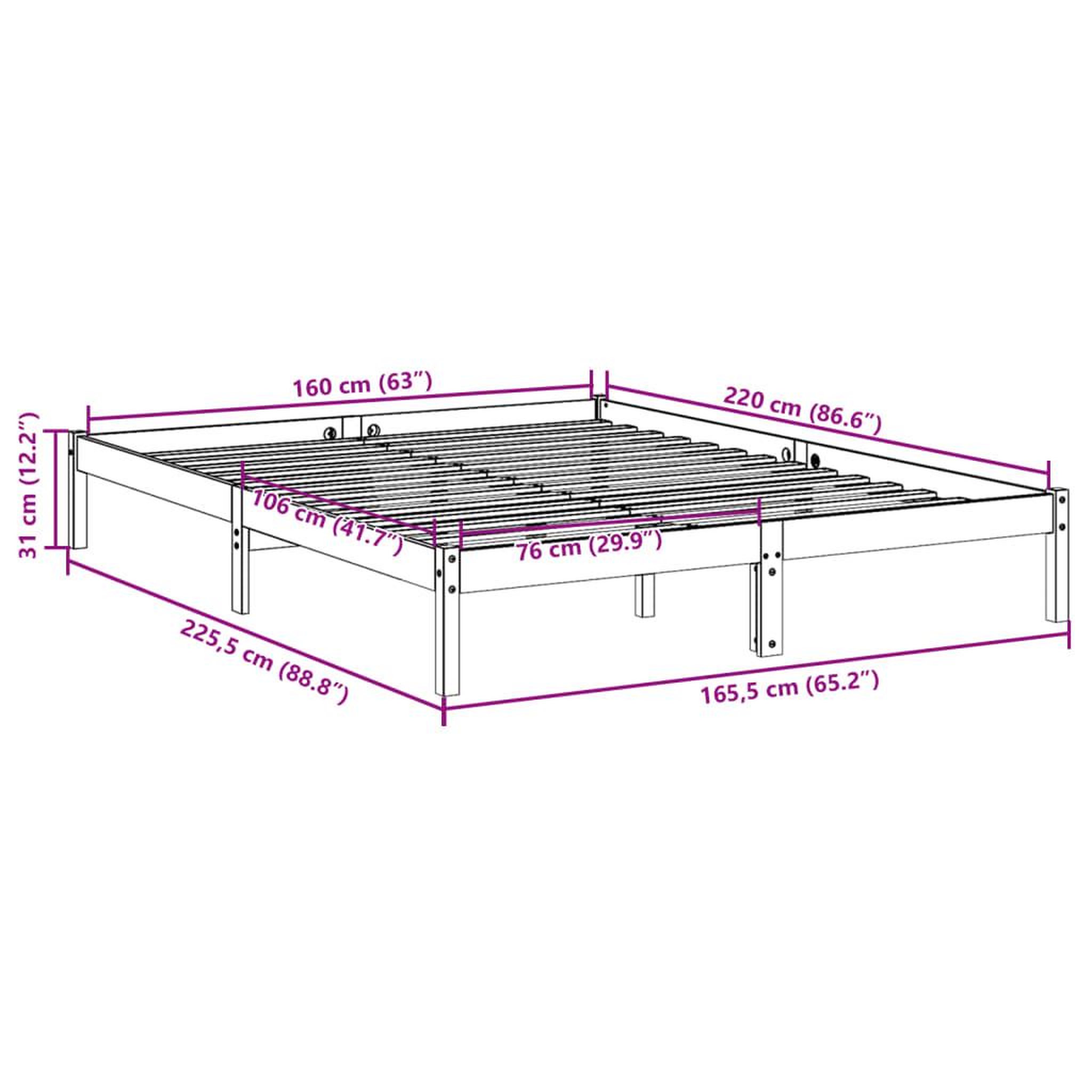 Voir la diapositive 6 : VIDAXL Cadre de lit extra long sans matelas 160x220 cm bois massif pin